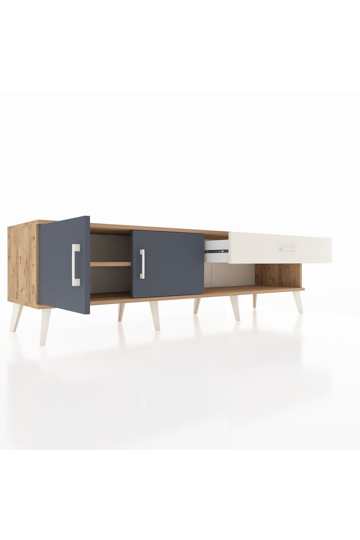 Hyperion TV Ünitesi Tek Raflı Tek Çekmeceli 2 Kapaklı 176x44x51 Çam-Antrasit/Aytaşı