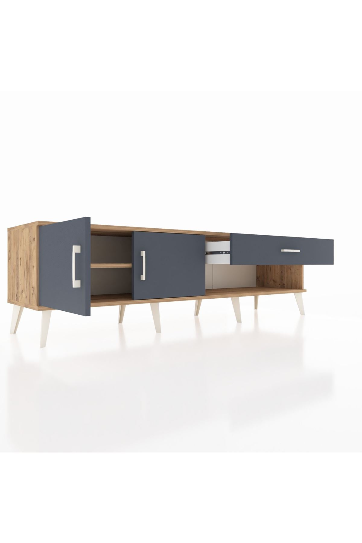 Hyperion TV Ünitesi Tek Raflı Tek Çekmeceli 2 Kapaklı 176x44x51 Çam-Antrasit/Antrasit