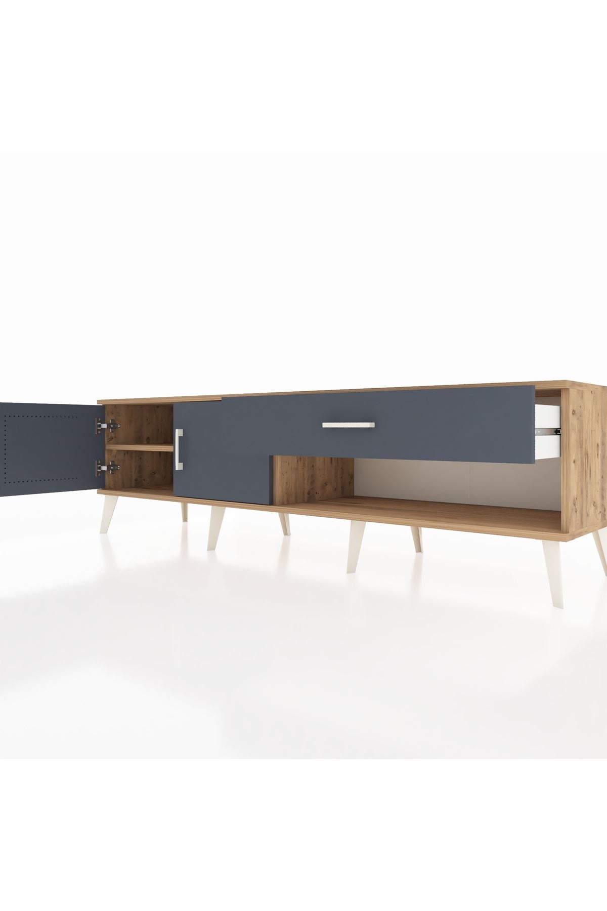 Hyperion TV Ünitesi Tek Raflı Tek Çekmeceli 2 Kapaklı 176x44x51 Çam-Antrasit/Antrasit