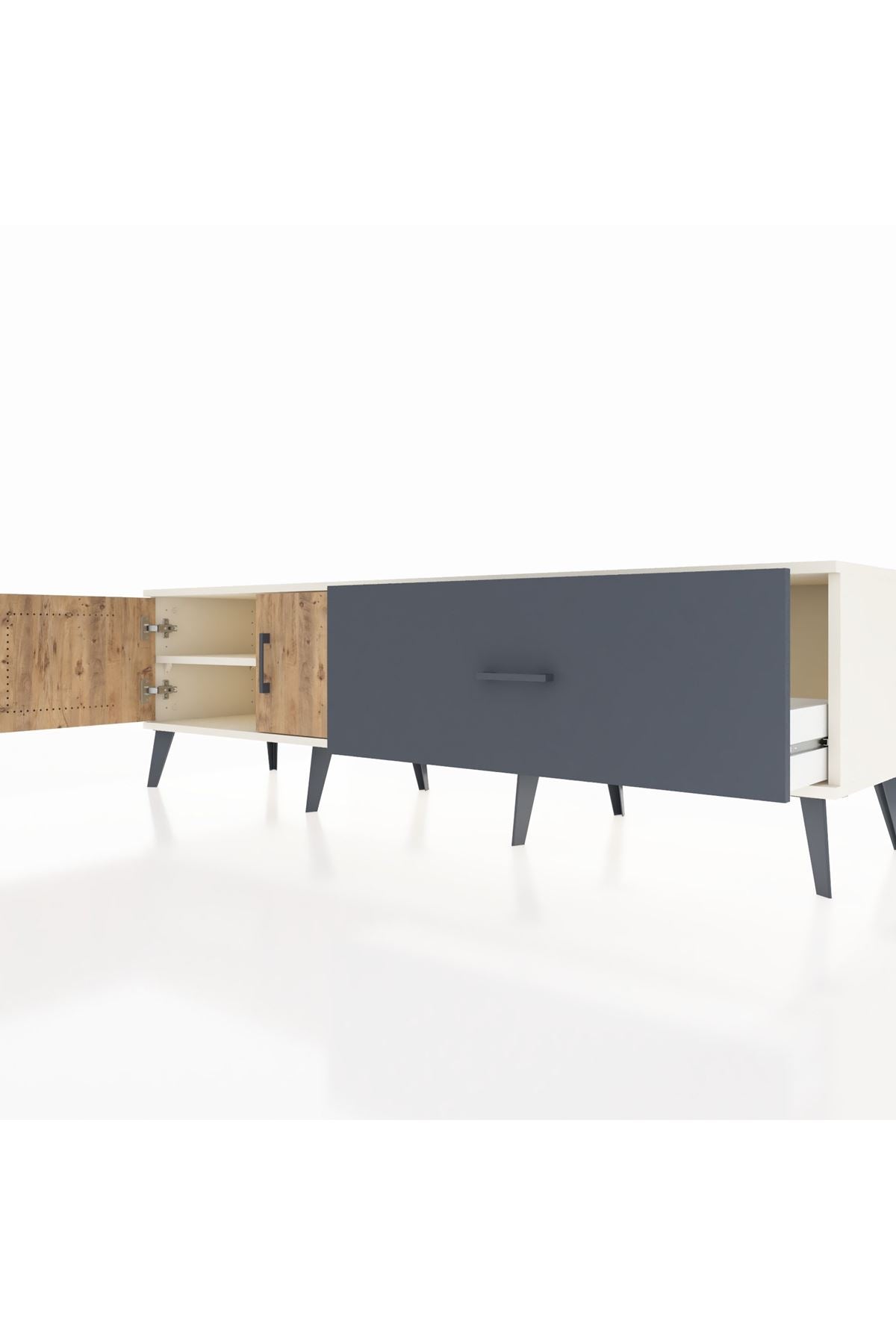 Hyperion TV Ünitesi Tek Raflı Tek Çekmeceli 2 Kapaklı 176x44x51 Aytaşı-Çam/Antrasit