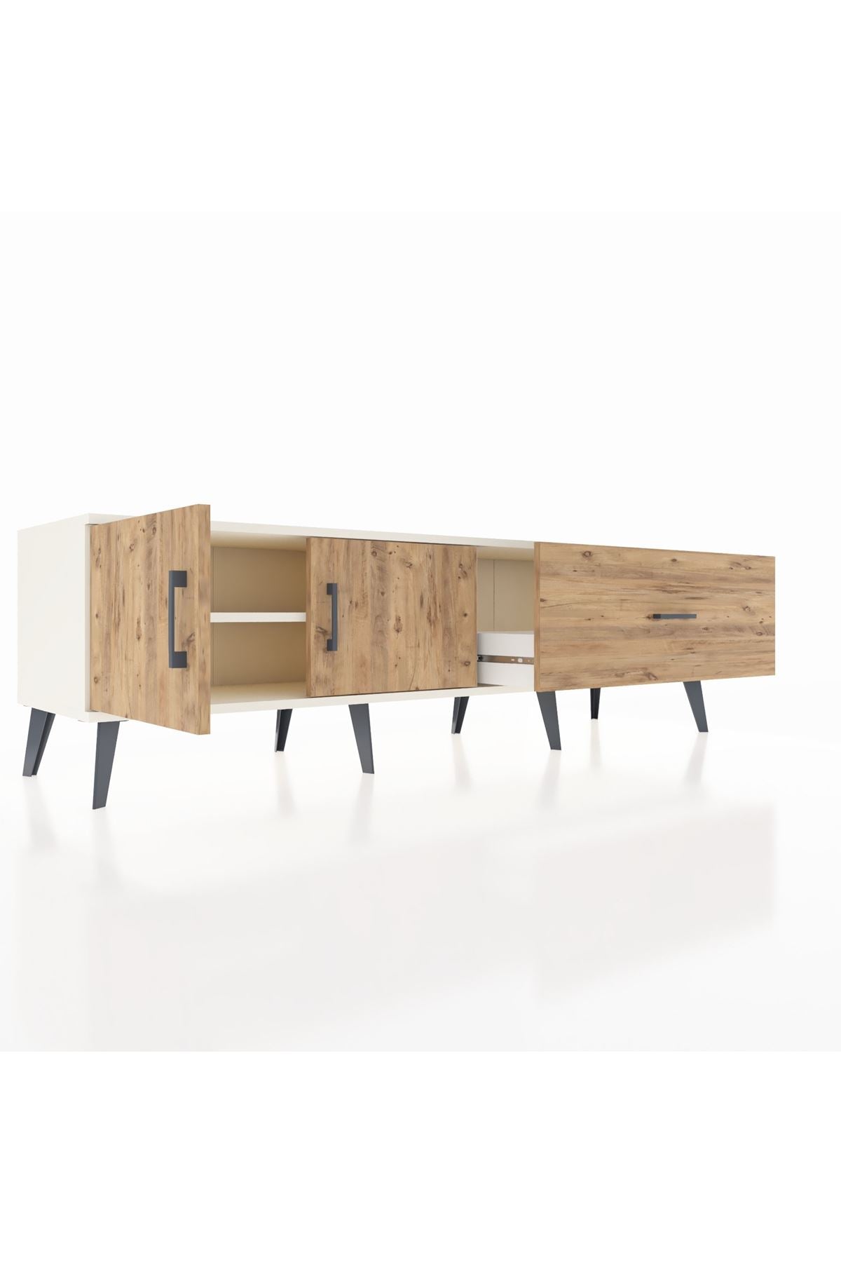 Hyperion TV Ünitesi Tek Raflı Tek Çekmeceli 2 Kapaklı 176x44x51 Aytaşı-Çam/Çam