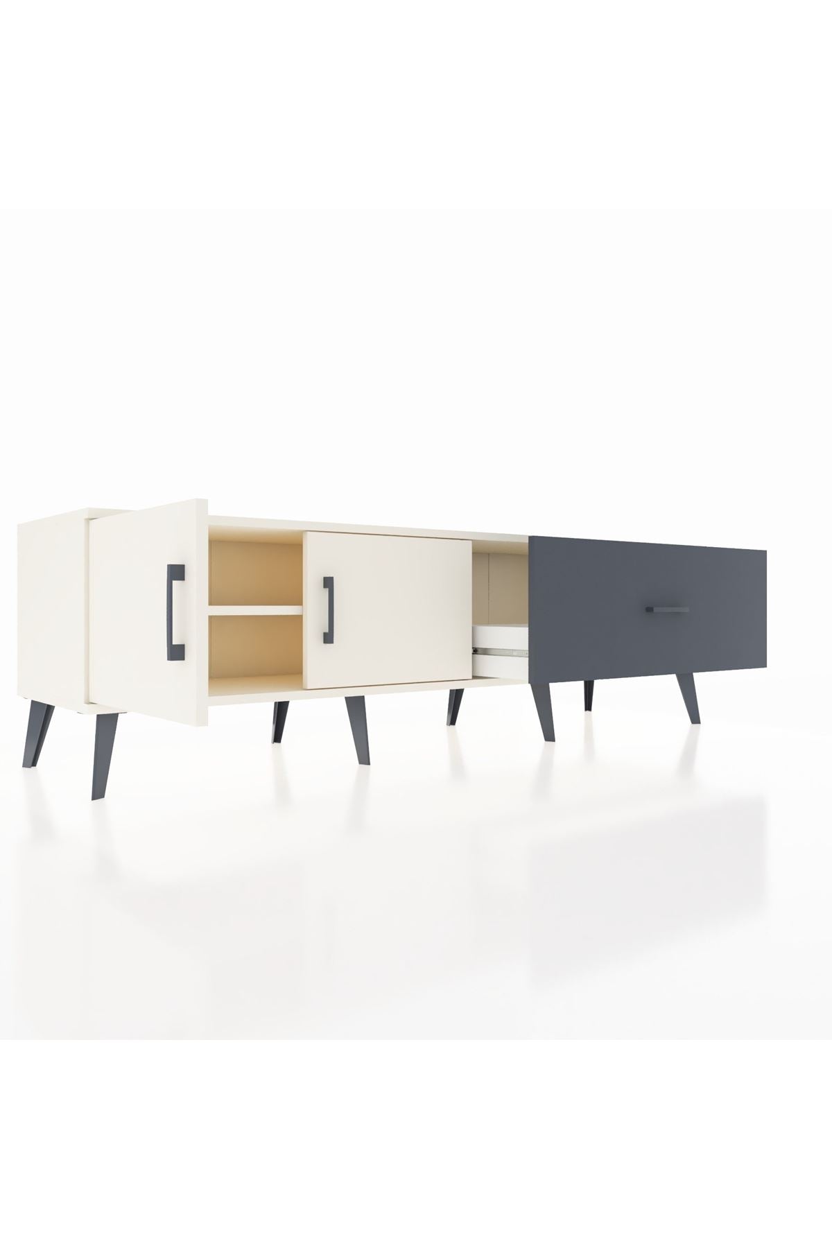 Hyperion TV Ünitesi Tek Raflı Tek Çekmeceli 2 Kapaklı 176x44x51 Aytaşı-Aytaşı/Antrasit