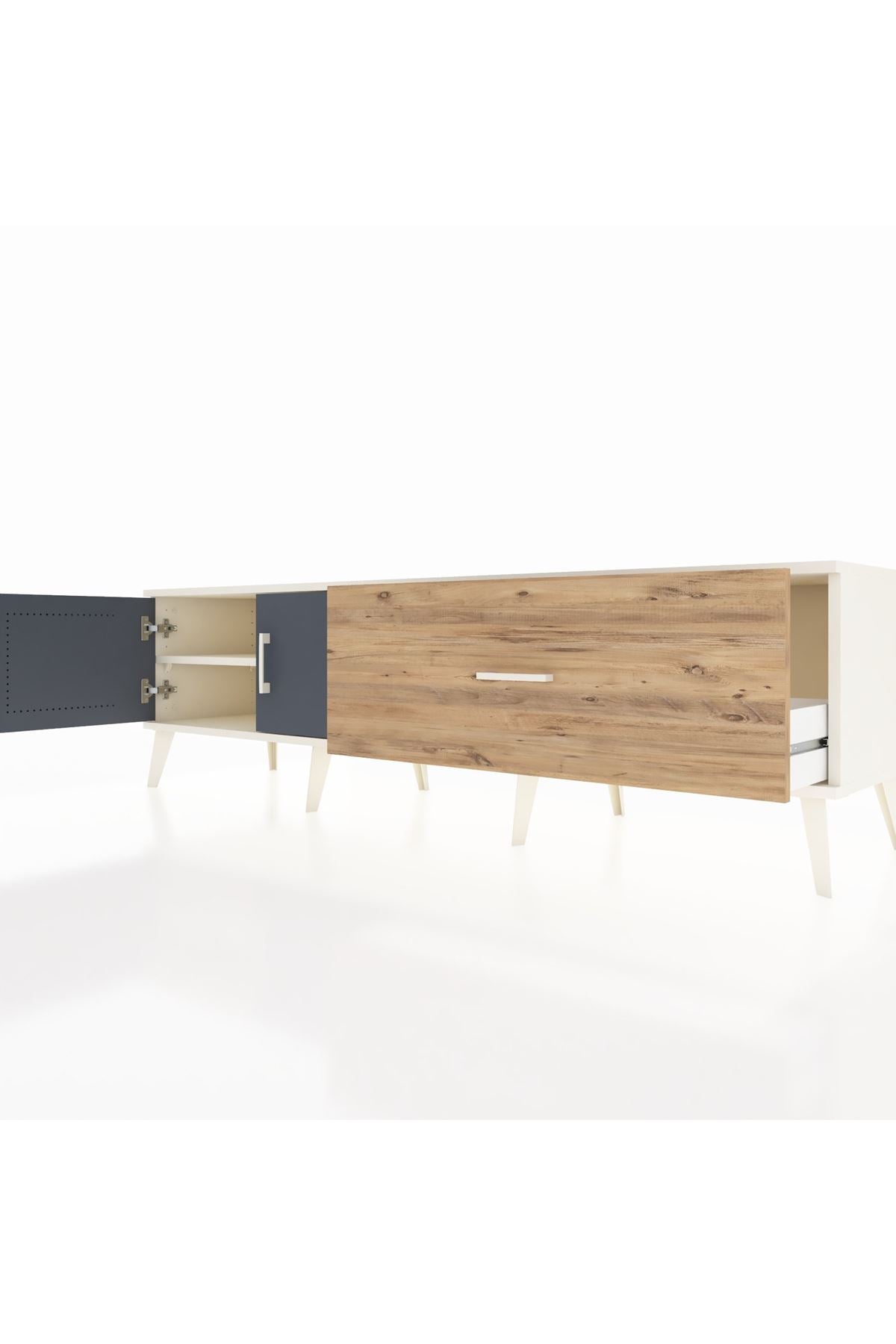 Hyperion TV Ünitesi Tek Raflı Tek Çekmeceli 2 Kapaklı 176x44x51 Aytaşı-Antrasit/Çam