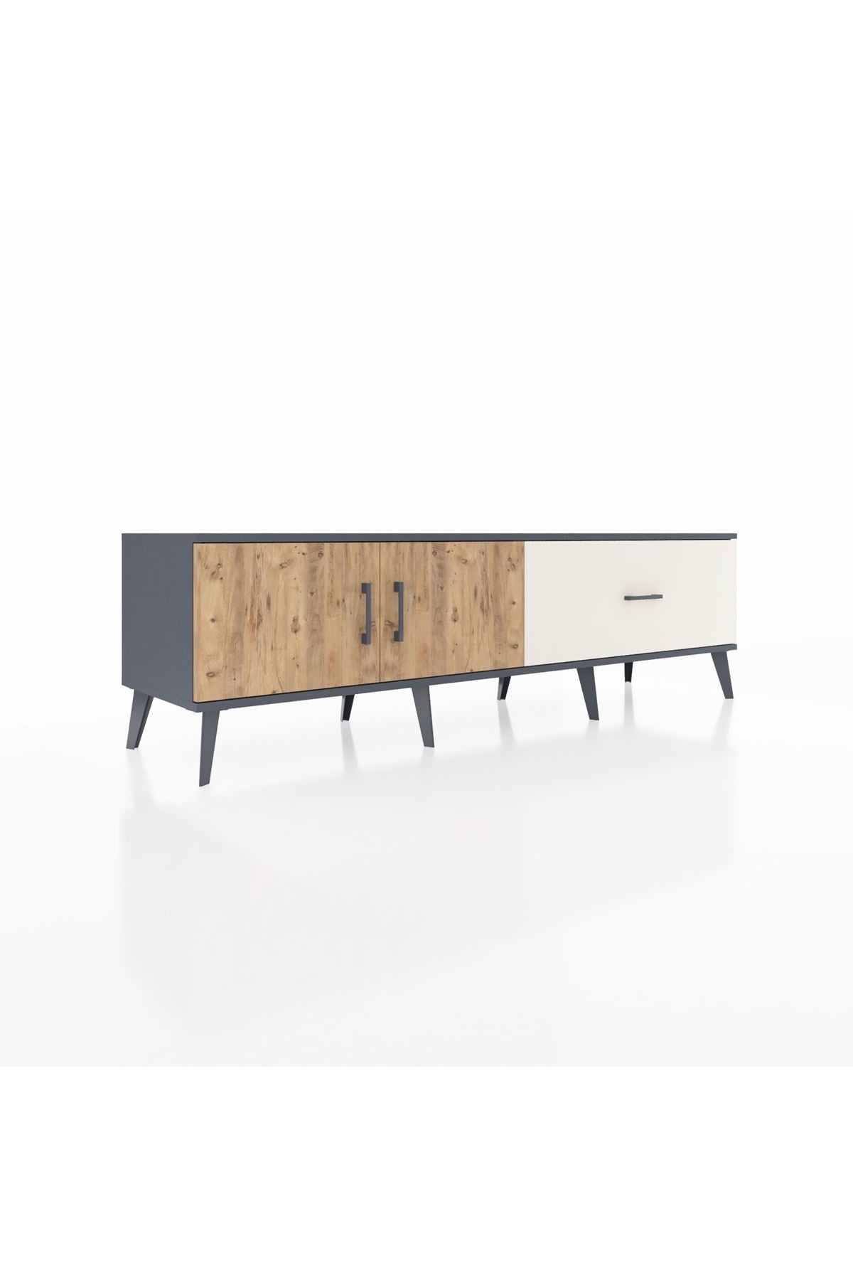 Hyperion TV Ünitesi Tek Raflı Tek Çekmeceli 2 Kapaklı 176x44x51 Antrasit-Çam/Aytaşı