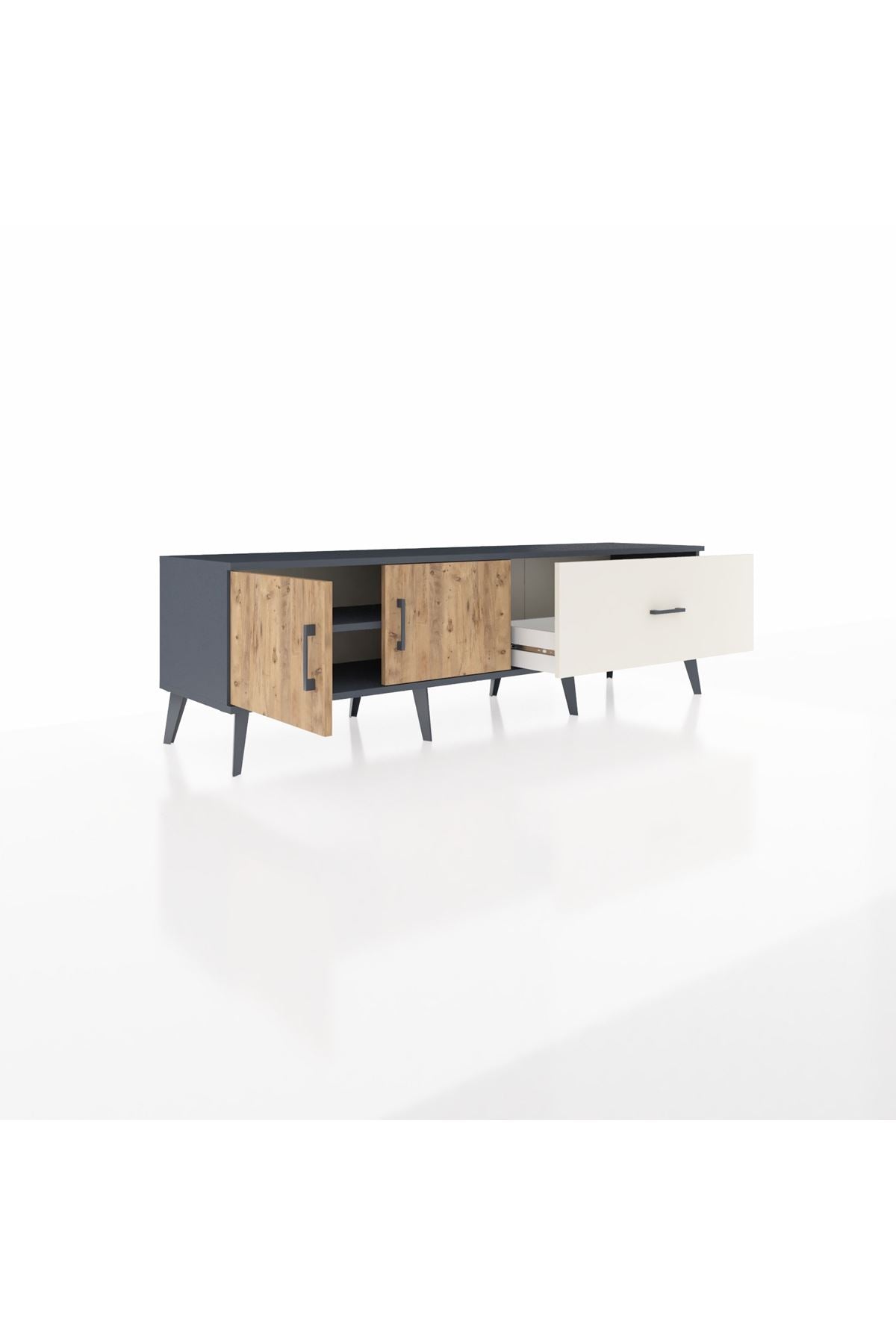 Hyperion TV Ünitesi Tek Raflı Tek Çekmeceli 2 Kapaklı 176x44x51 Antrasit-Çam/Aytaşı