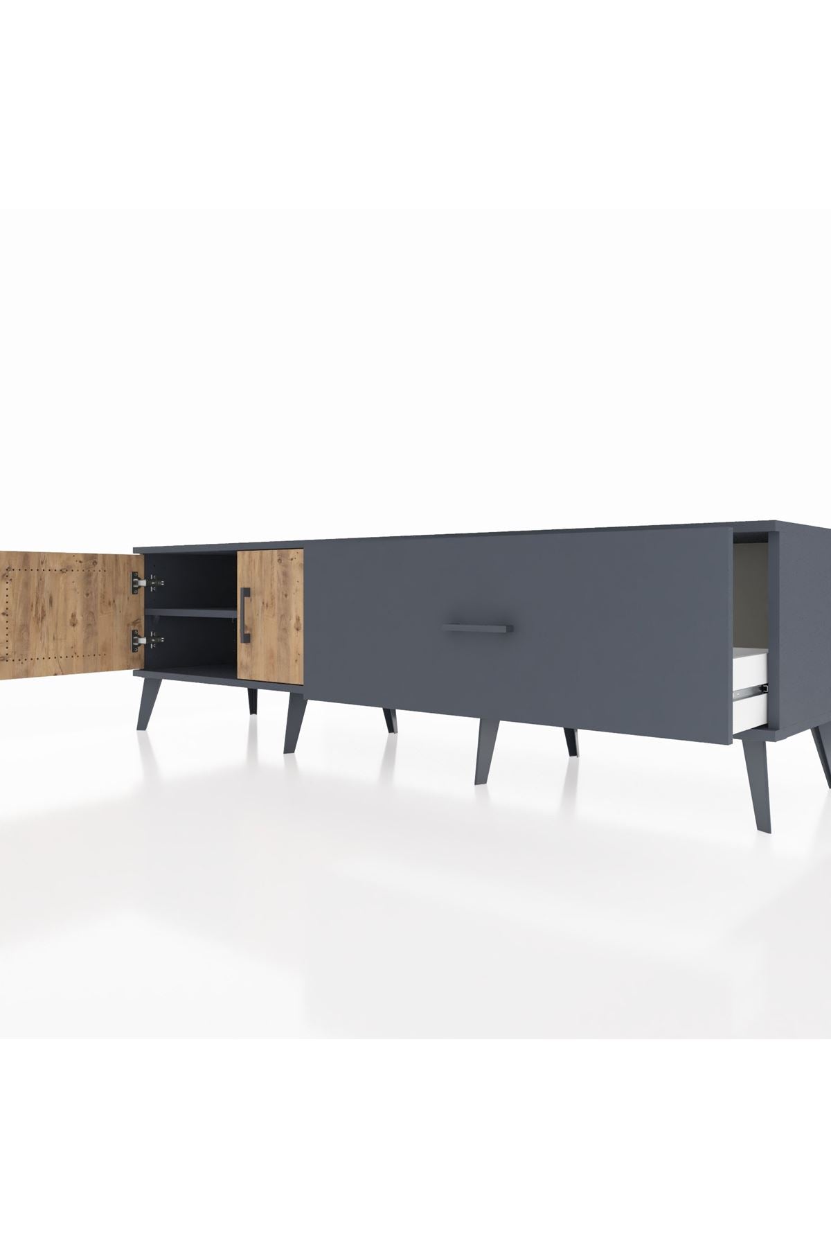 Hyperion TV Ünitesi Tek Raflı Tek Çekmeceli 2 Kapaklı 176x44x51 Antrasit-Çam/Antrasit