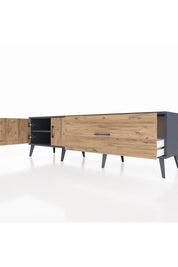 Hyperion TV Ünitesi Tek Raflı Tek Çekmeceli 2 Kapaklı 176x44x51 Antrasit-Çam/Çam