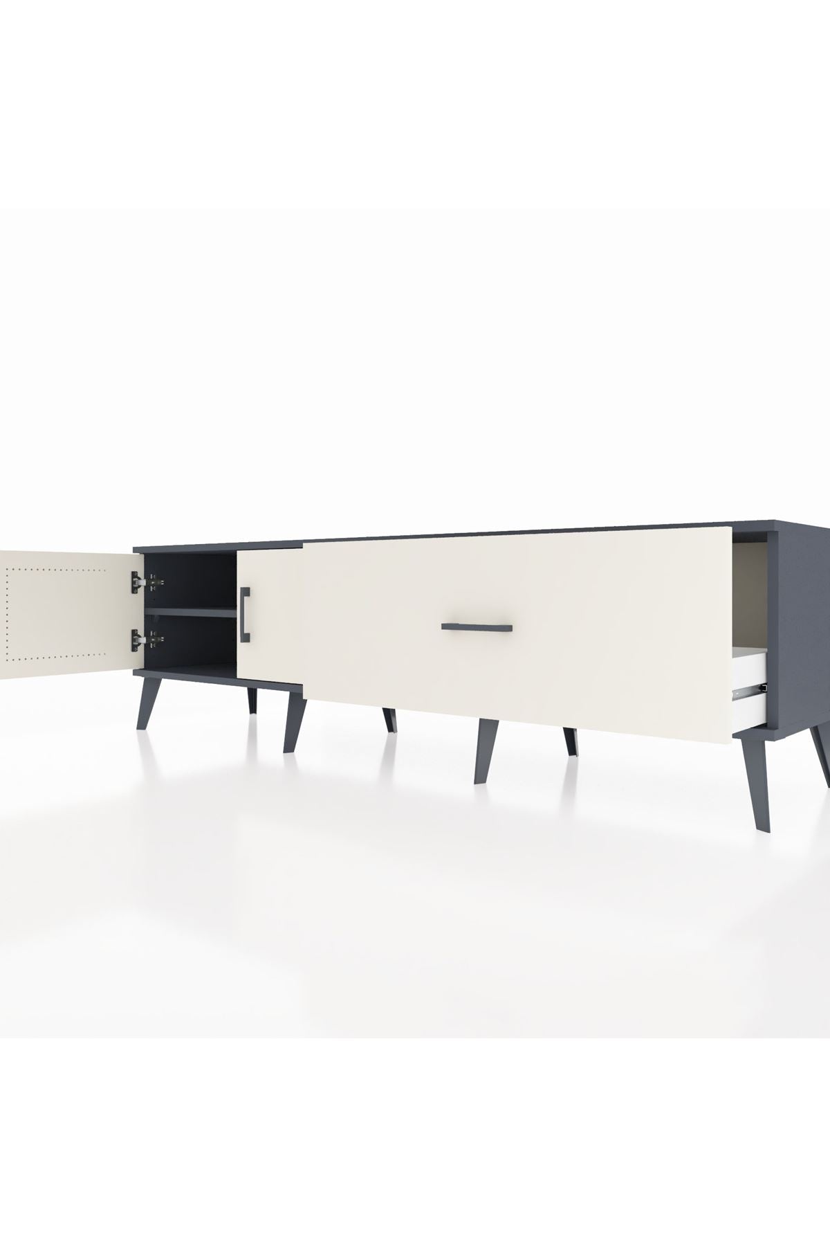 Hyperion TV Ünitesi Tek Raflı Tek Çekmeceli 2 Kapaklı 176x44x51 Antrasit-Aytaşı/Aytaşı