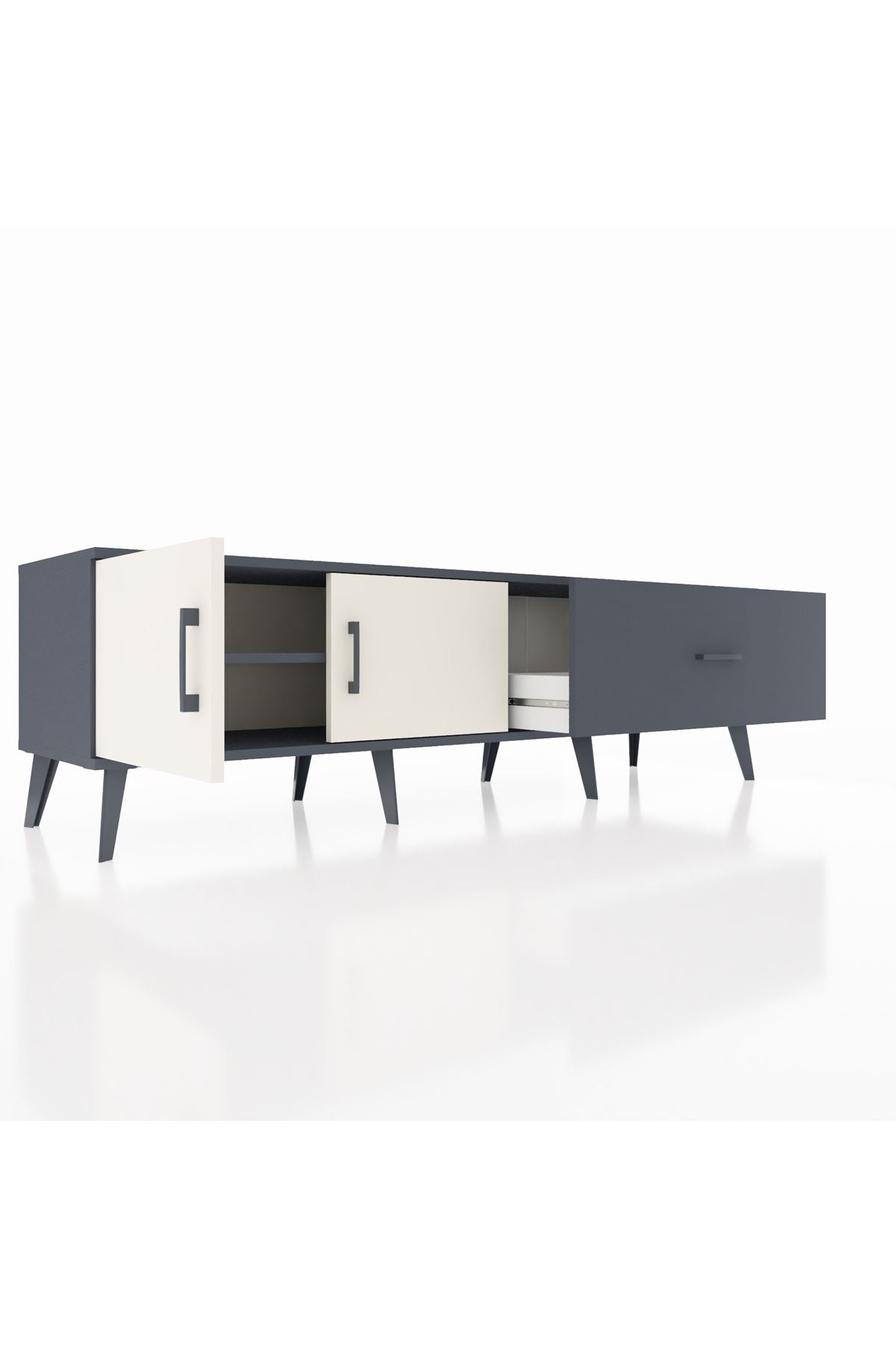 Hyperion TV Ünitesi Tek Raflı Tek Çekmeceli 2 Kapaklı 176x44x51 Antrasit-Aytaşı/Antrasit