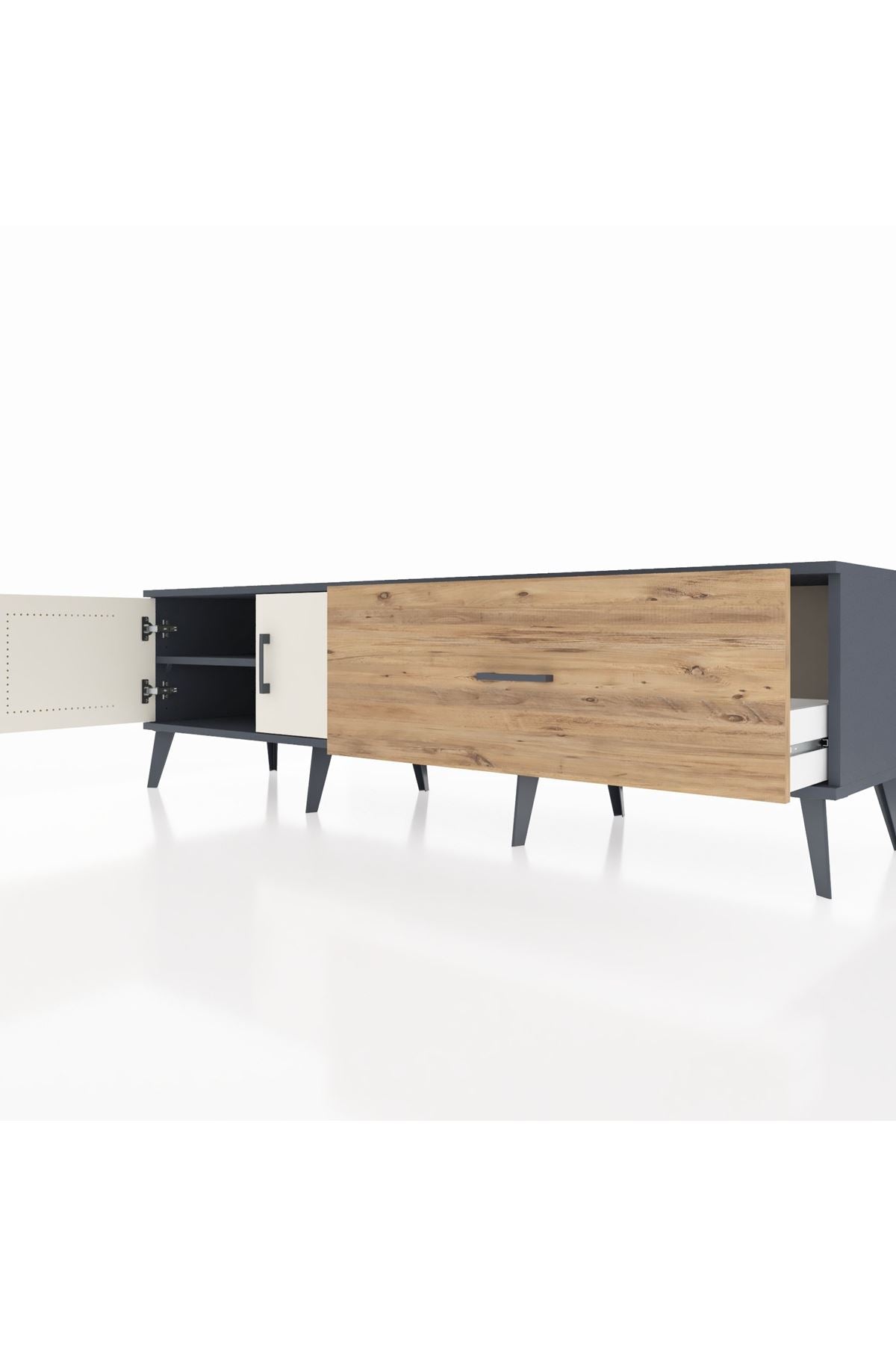 Hyperion TV Ünitesi Tek Raflı Tek Çekmeceli 2 Kapaklı 176x44x51 Antrasit-Aytaşı/Çam