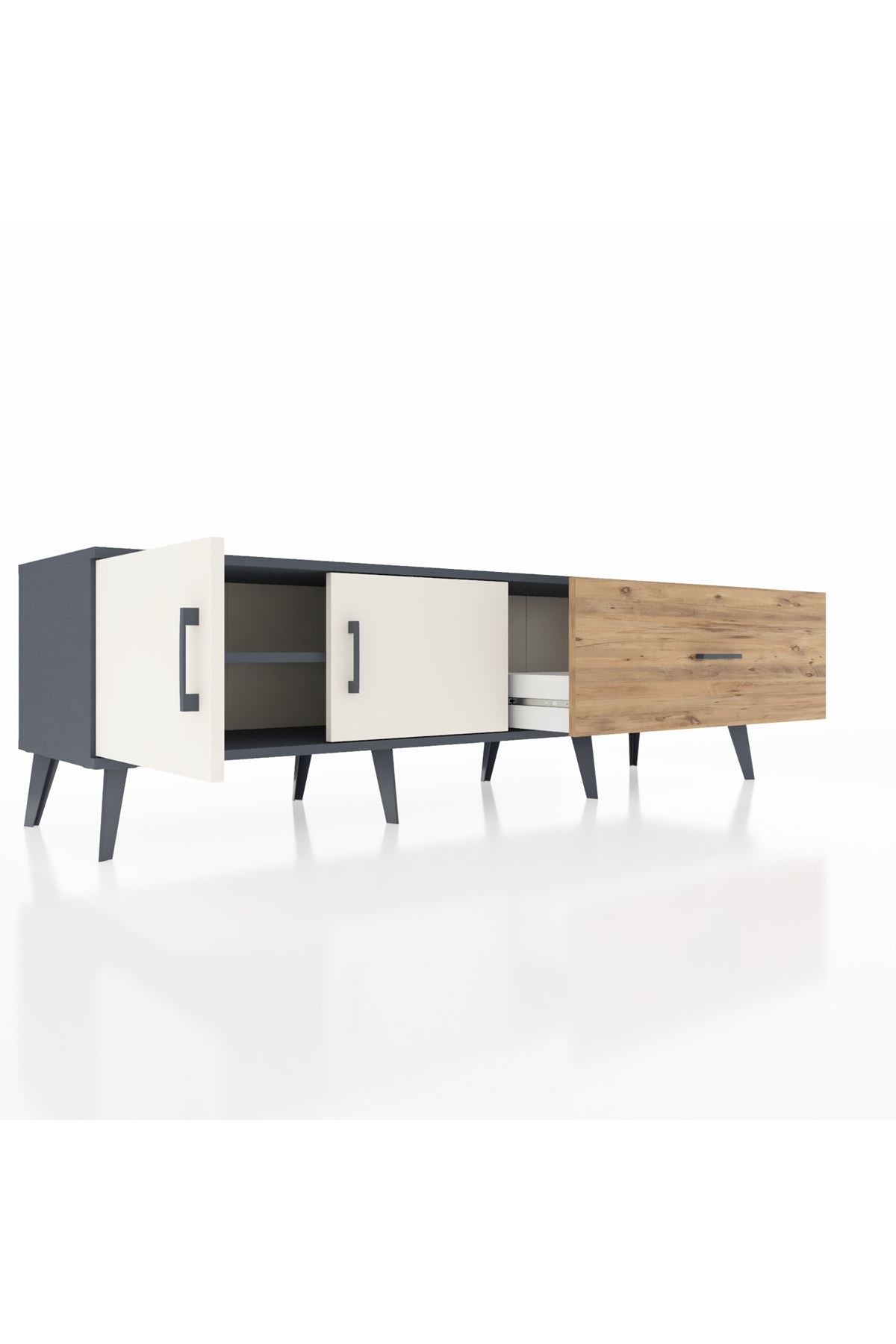 Hyperion TV Ünitesi Tek Raflı Tek Çekmeceli 2 Kapaklı 176x44x51 Antrasit-Aytaşı/Çam