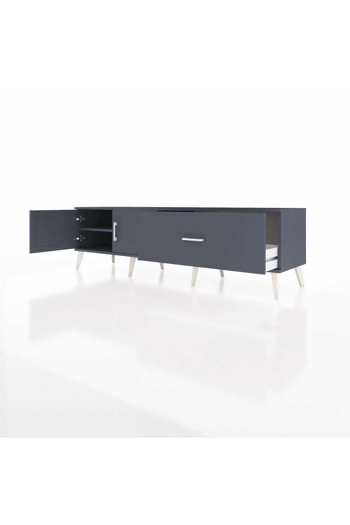 Hyperion TV Ünitesi Tek Raflı Tek Çekmeceli 2 Kapaklı 176x44x51 Antrasit-Antrasit/Antrasit