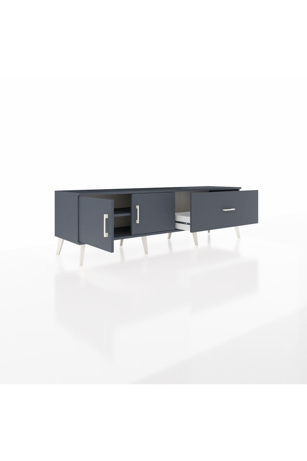 Hyperion TV Ünitesi Tek Raflı Tek Çekmeceli 2 Kapaklı 176x44x51 Antrasit-Antrasit/Antrasit