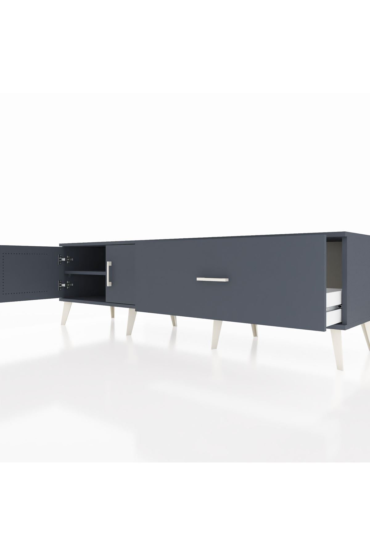 Hyperion TV Ünitesi Tek Raflı Tek Çekmeceli 2 Kapaklı 176x44x51 Antrasit-Antrasit/Antrasit