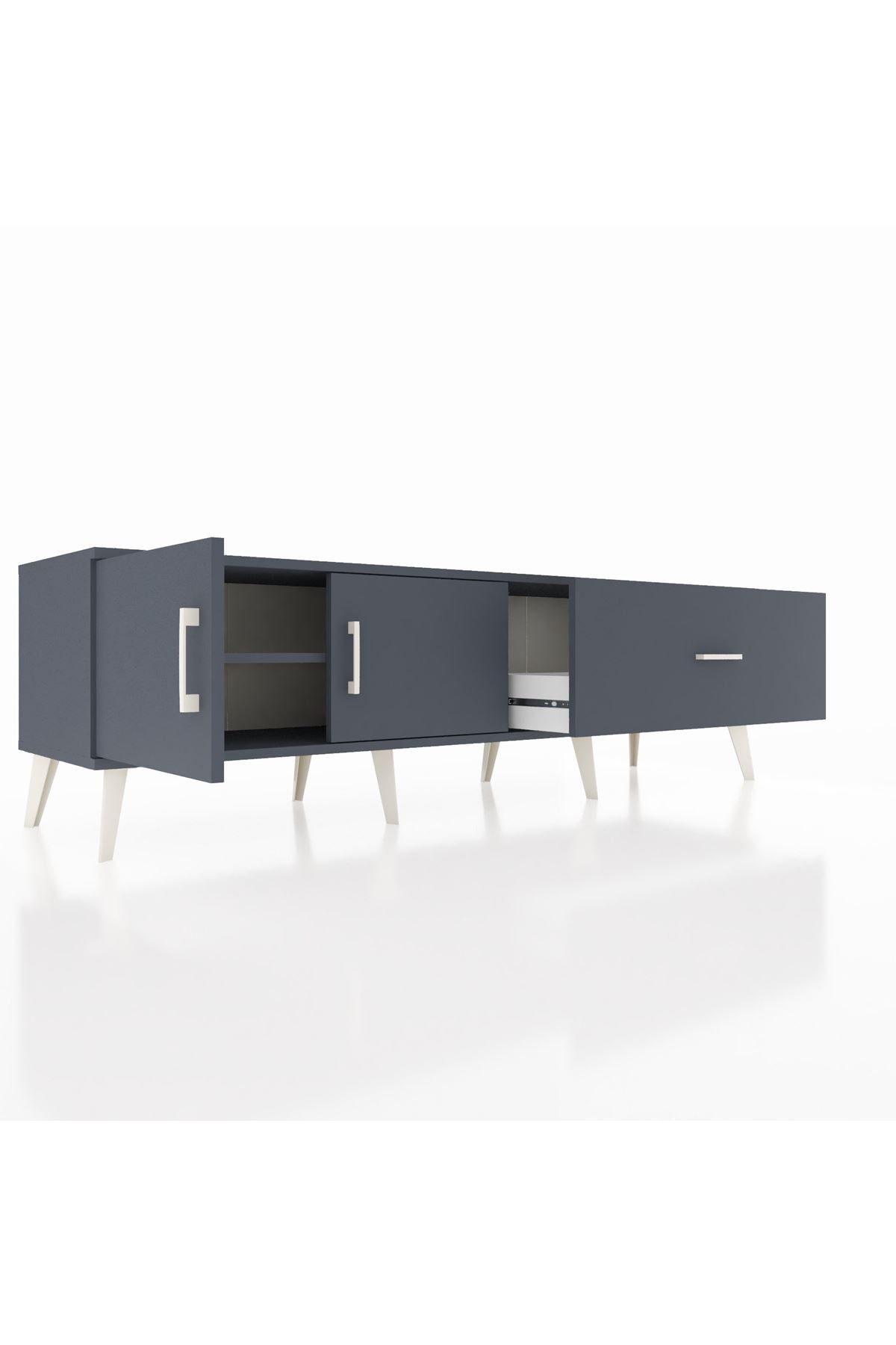 Hyperion TV Ünitesi Tek Raflı Tek Çekmeceli 2 Kapaklı 176x44x51 Antrasit-Antrasit/Antrasit