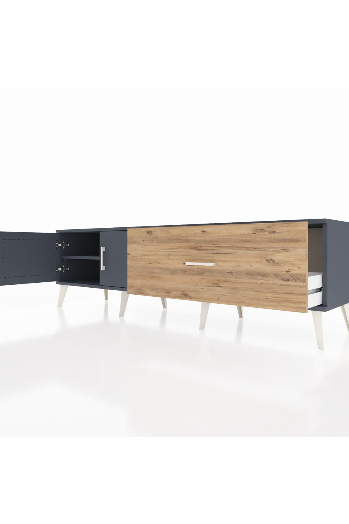 Hyperion TV Ünitesi Tek Raflı Tek Çekmeceli 2 Kapaklı 176x44x51 Antrasit-Antrasit/Çam