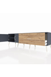 Hyperion TV Ünitesi Tek Raflı Tek Çekmeceli 2 Kapaklı 176x44x51 Antrasit-Antrasit/Çam