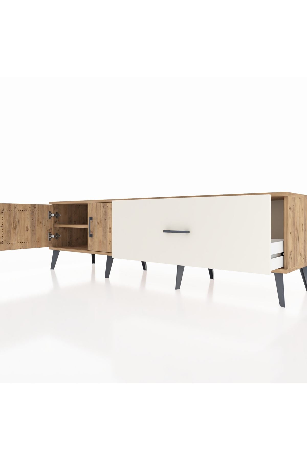 Hyperion TV Ünitesi Tek Raflı Tek Çekmeceli 2 Kapaklı 176x44x51 Çam-Çam/Aytaşı