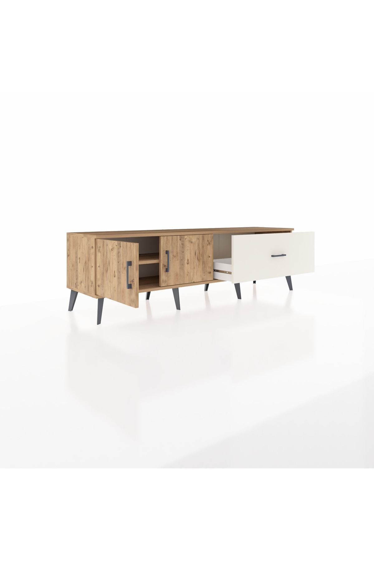 Hyperion TV Ünitesi Tek Raflı Tek Çekmeceli 2 Kapaklı 176x44x51 Çam-Çam/Aytaşı