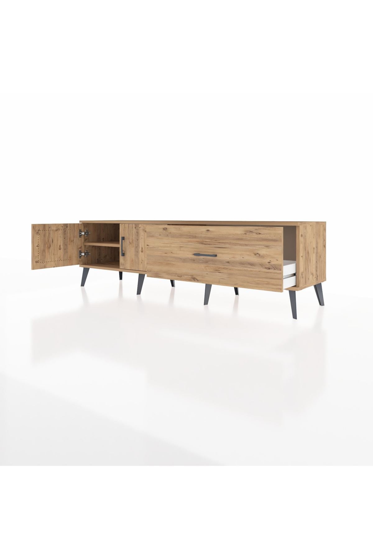 Hyperion TV Ünitesi Tek Raflı Tek Çekmeceli 2 Kapaklı 176x44x51 Çam-Çam/Çam