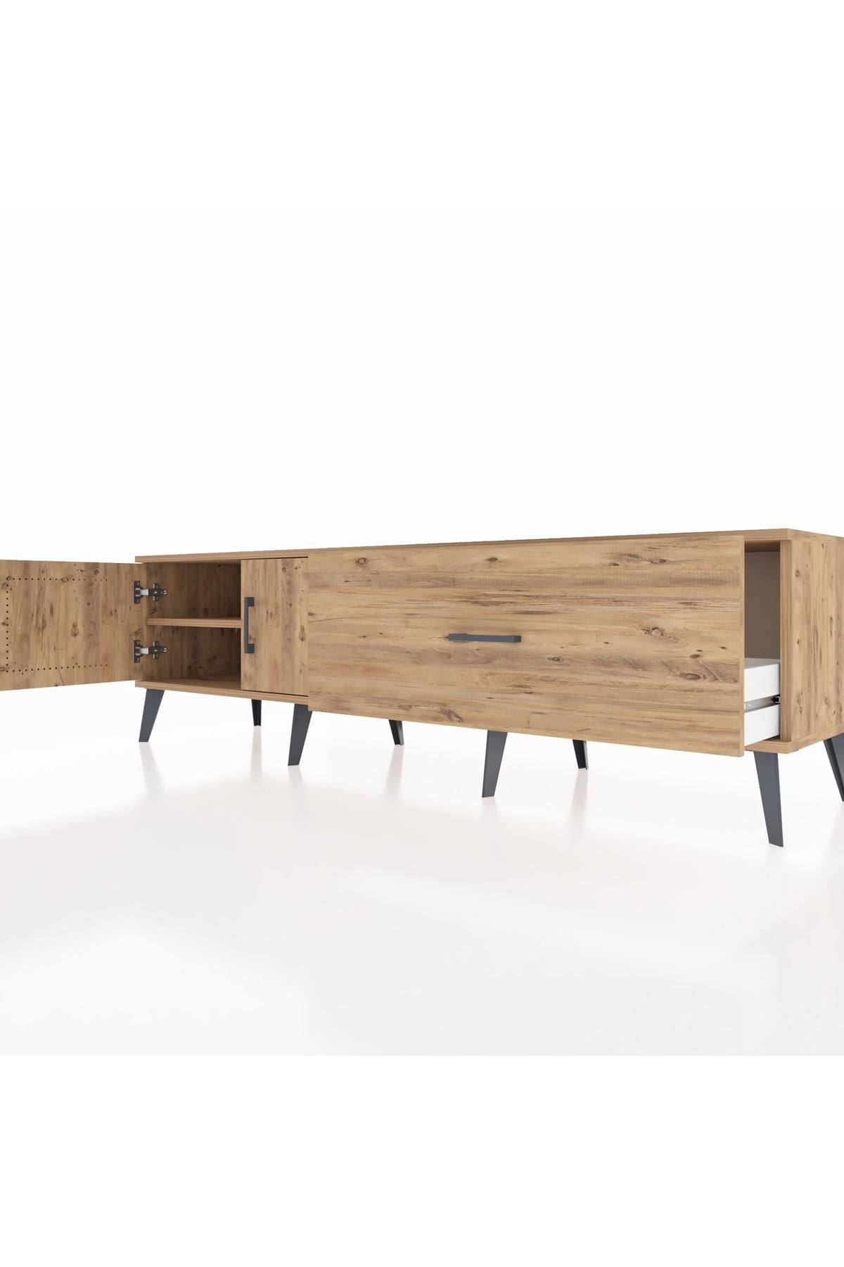 Hyperion TV Ünitesi Tek Raflı Tek Çekmeceli 2 Kapaklı 176x44x51 Çam-Çam/Çam