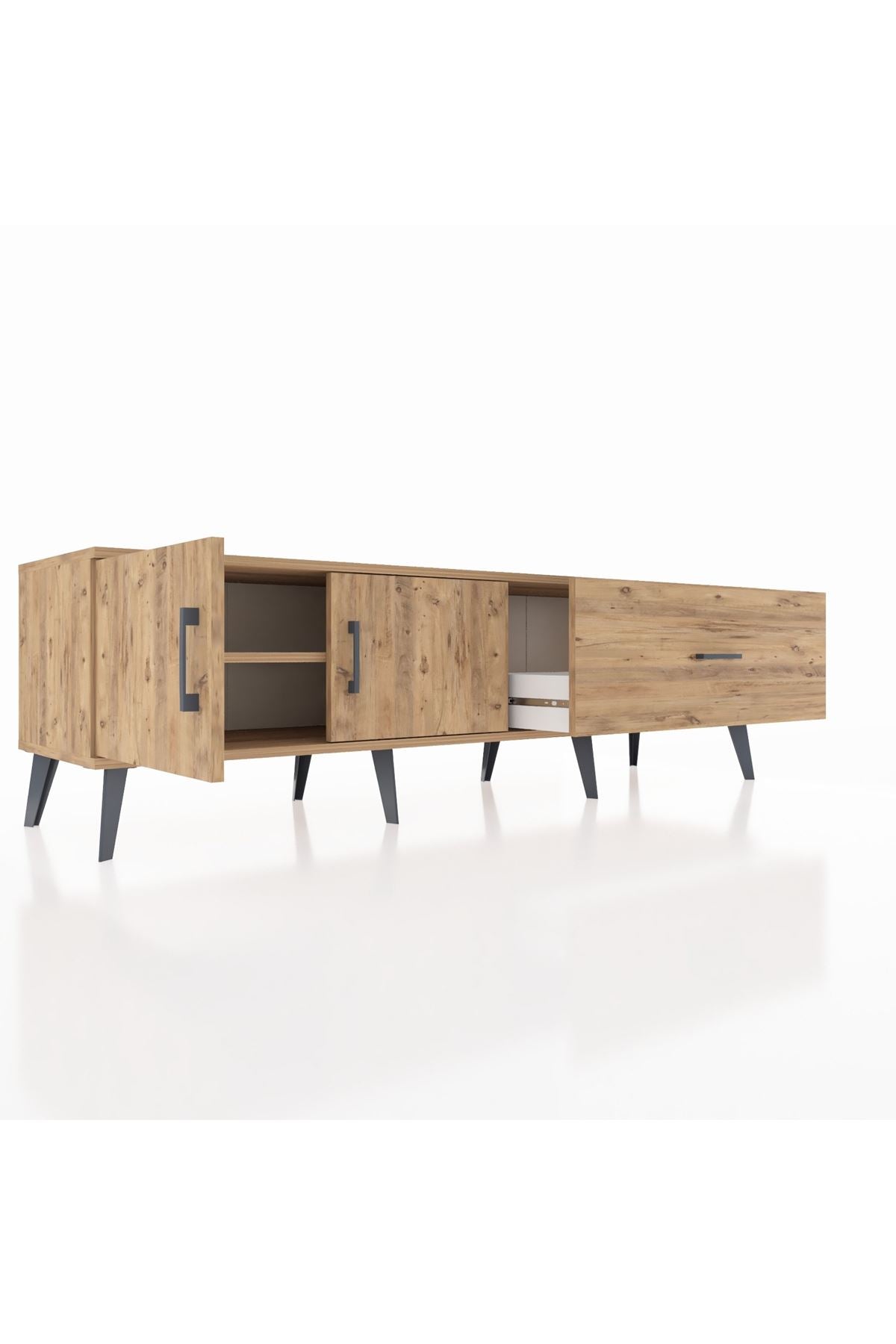 Hyperion TV Ünitesi Tek Raflı Tek Çekmeceli 2 Kapaklı 176x44x51 Çam-Çam/Çam