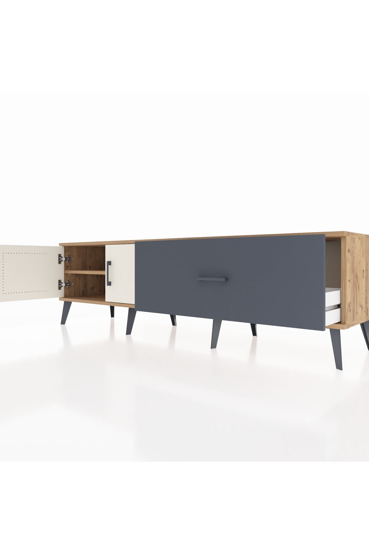 Hyperion TV Ünitesi Tek Raflı Tek Çekmeceli 2 Kapaklı 176x44x51 Çam-Aytaşı/Antrasit