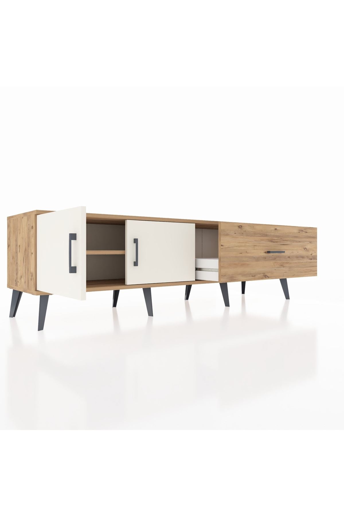 Hyperion TV Ünitesi Tek Raflı Tek Çekmeceli 2 Kapaklı 176x44x51 Çam-Aytaşı/Çam