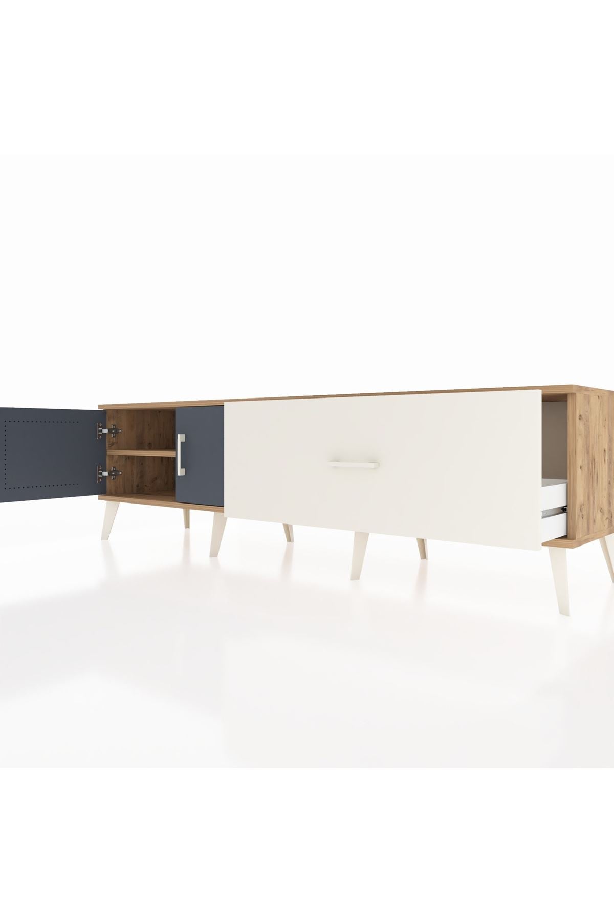 Hyperion TV Ünitesi Tek Raflı Tek Çekmeceli 2 Kapaklı 176x44x51 Çam-Antrasit/Aytaşı