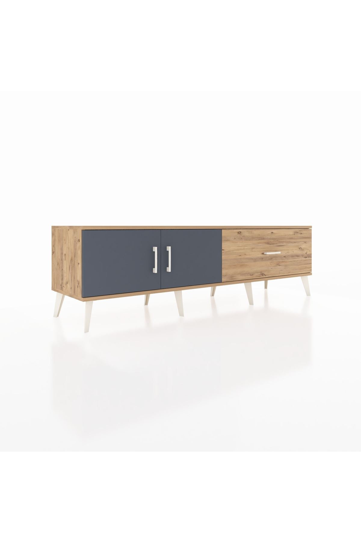 Hyperion TV Ünitesi Tek Raflı Tek Çekmeceli 2 Kapaklı 176x44x51 Çam-Antrasit/Çam