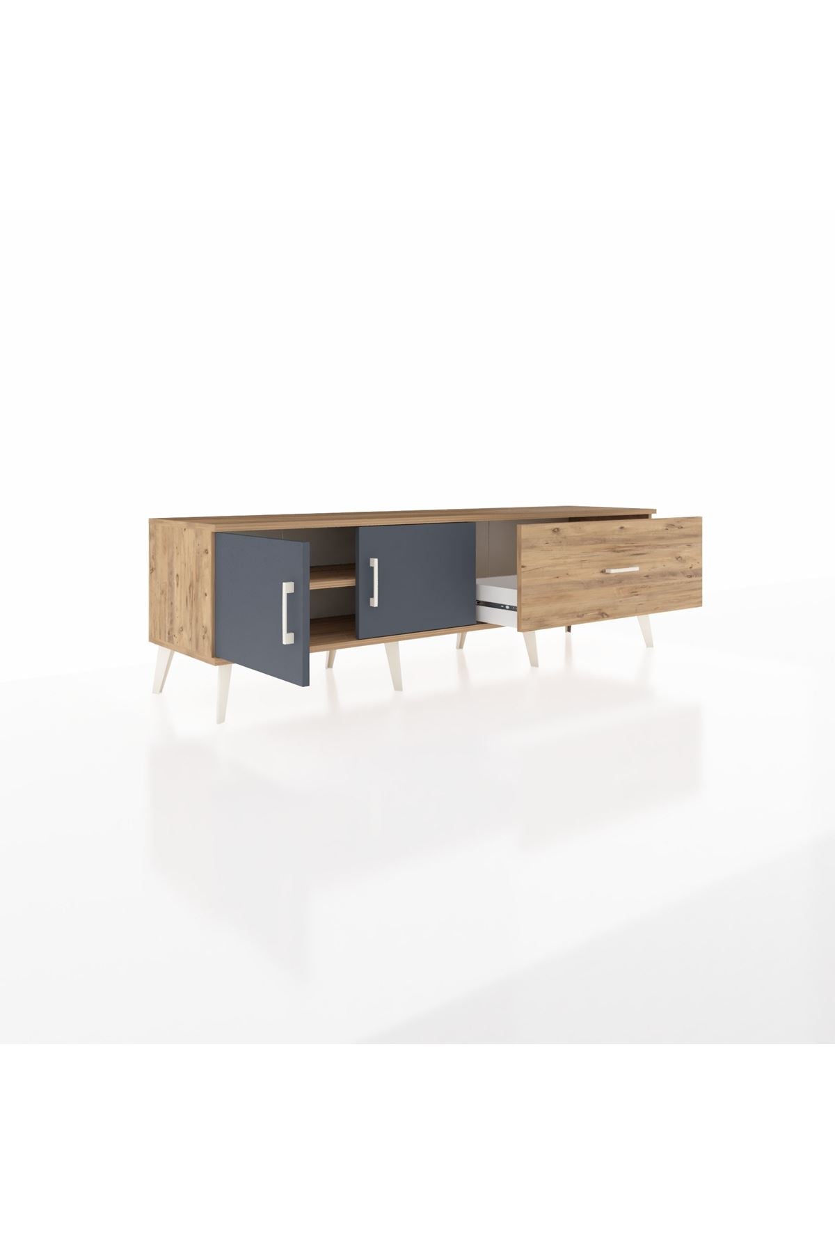 Hyperion TV Ünitesi Tek Raflı Tek Çekmeceli 2 Kapaklı 176x44x51 Çam-Antrasit/Çam