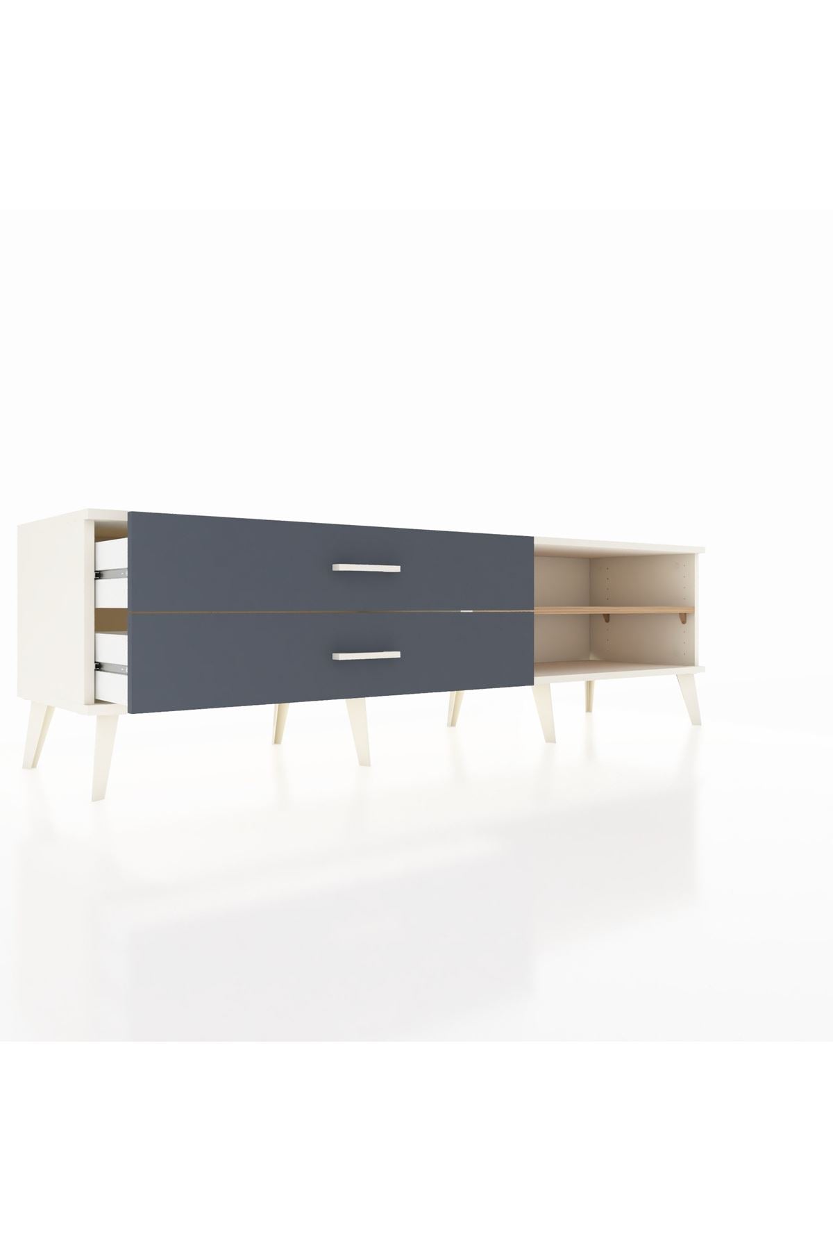 Hyperion TV Ünitesi Tek Raflı 2 Çekmeceli  176x44x51 Aytaşı-Çam/Antrasit