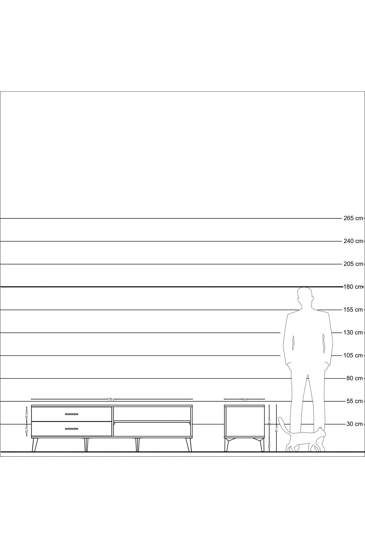 Hyperion TV Ünitesi Tek Raflı 2 Çekmeceli  176x44x51 Aytaşı-Aytaşı/Aytaşı