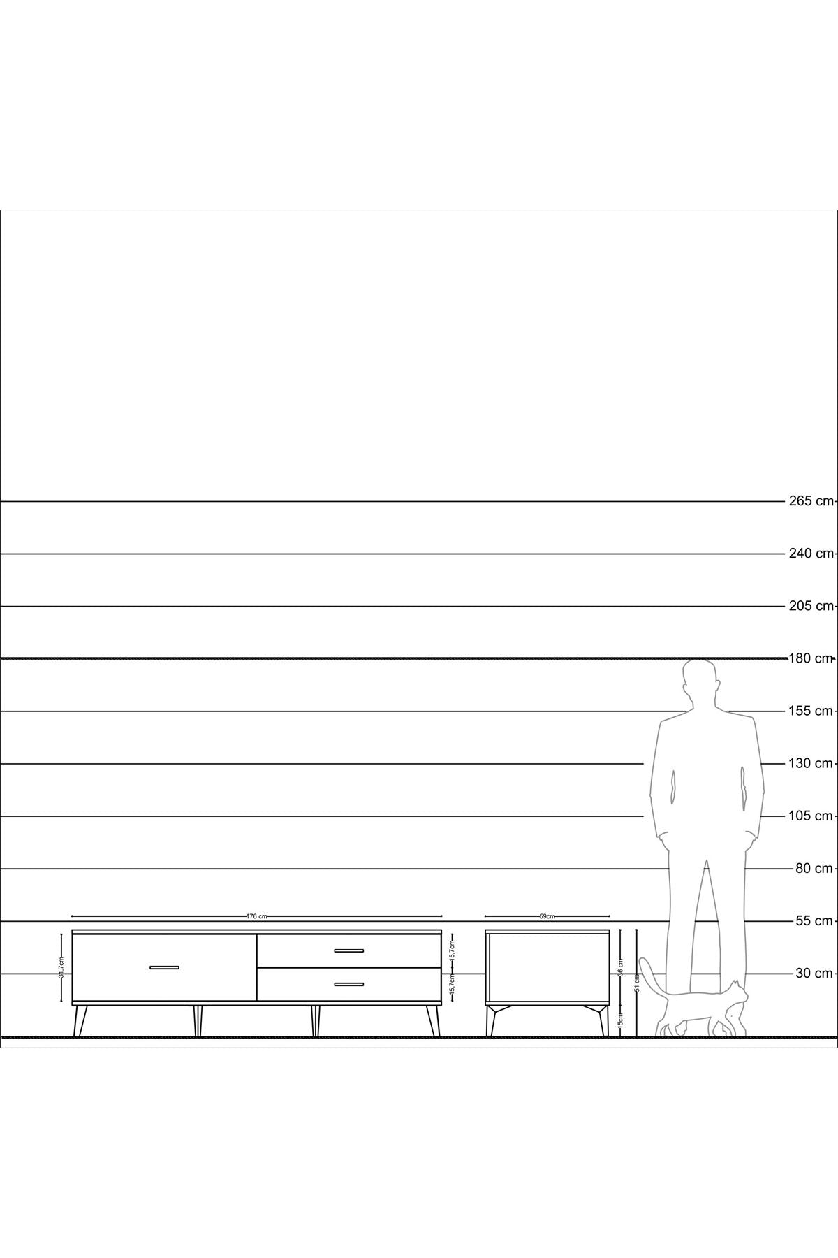 Kronos TV Ünitesi 3 Çekmeceli  176x59x51 Çam-Antrasit/Aytaşı
