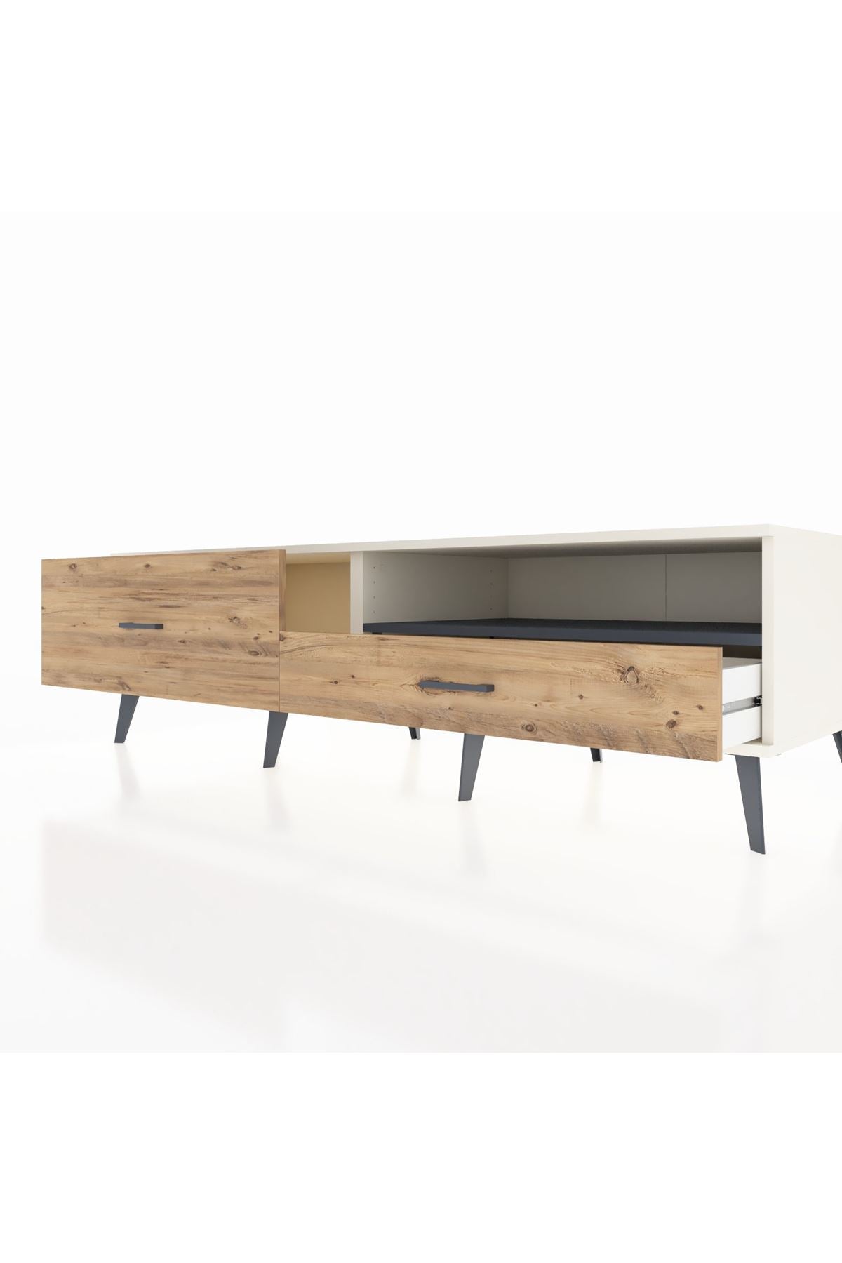 Kronos TV Ünitesi Tek Raflı 2 Çekmeceli  176x59x51 Aytaşı-Antrasit/Çam