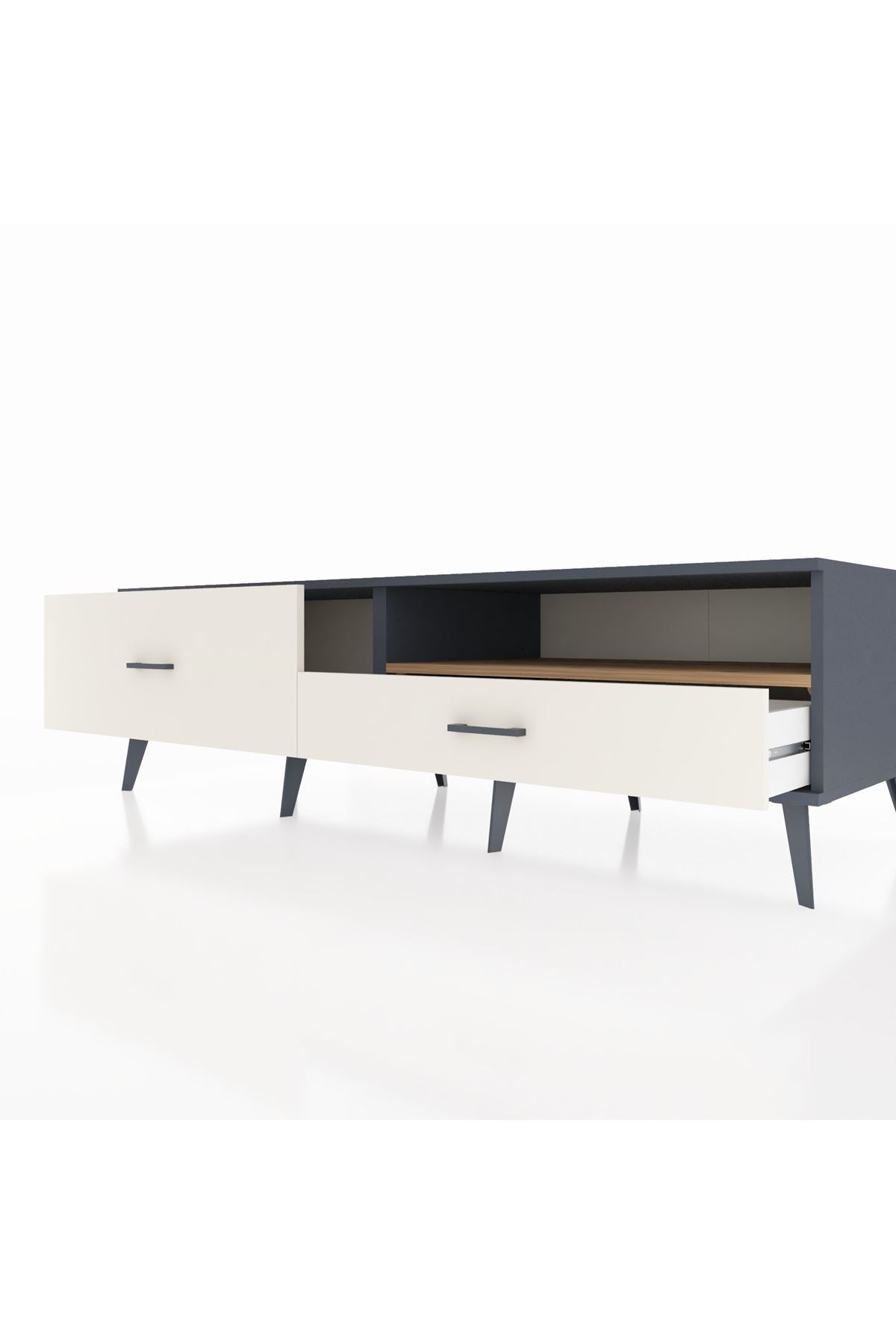 Kronos TV Ünitesi Tek Raflı 2 Çekmeceli  176x59x51 Antrasit-Çam/Aytaşı
