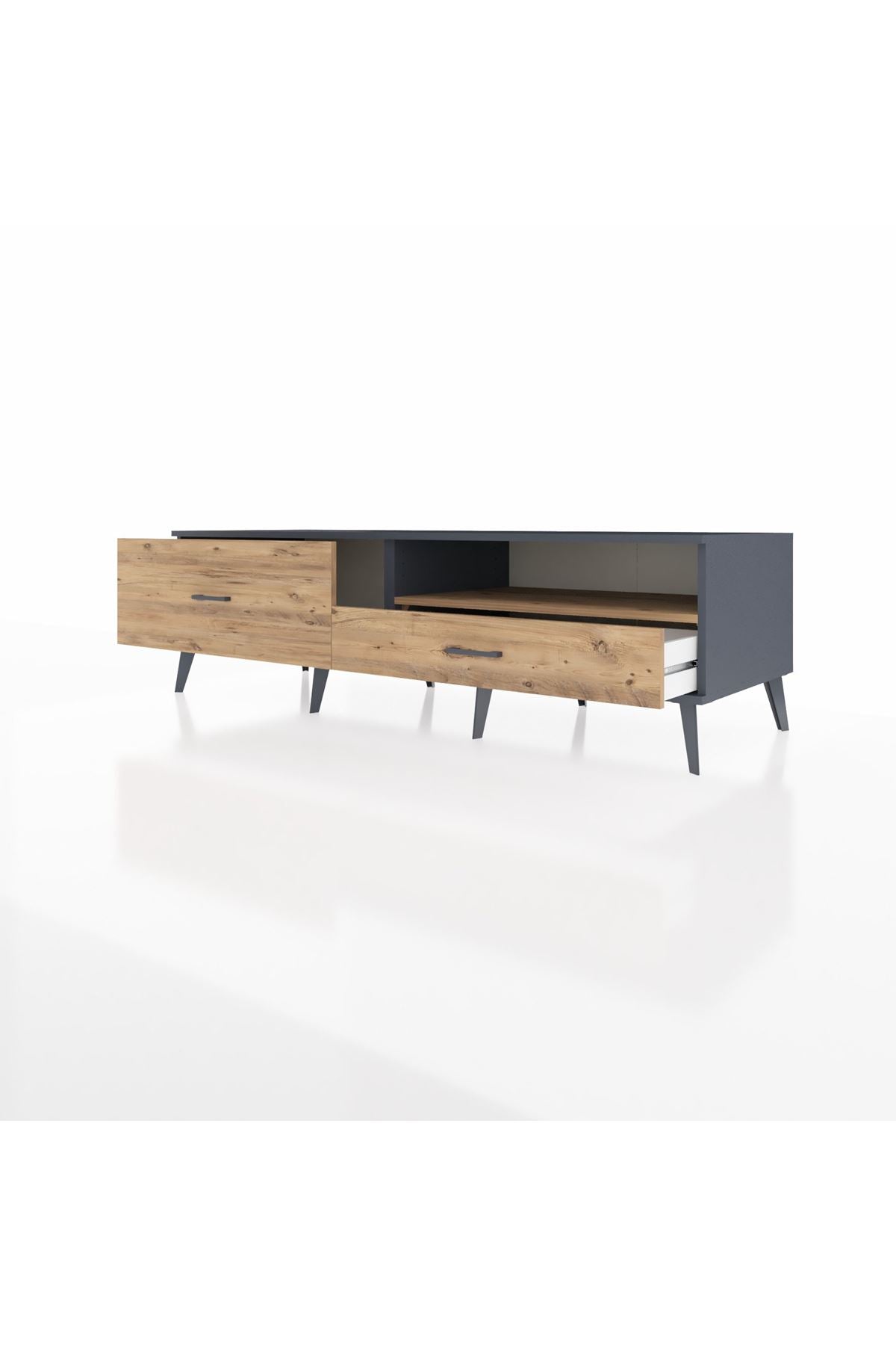 Kronos TV Ünitesi Tek Raflı 2 Çekmeceli  176x59x51 Antrasit-Çam/Çam