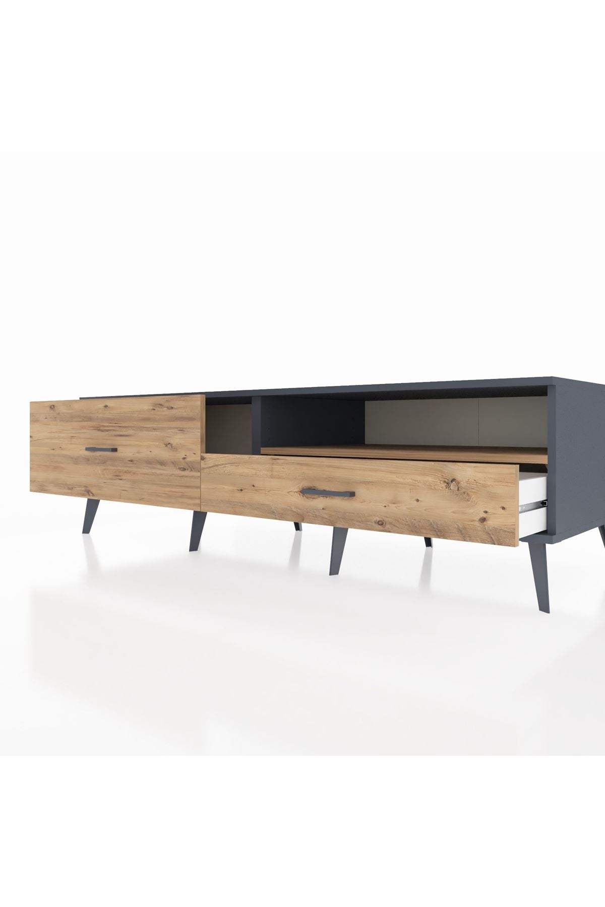 Kronos TV Ünitesi Tek Raflı 2 Çekmeceli  176x59x51 Antrasit-Çam/Çam