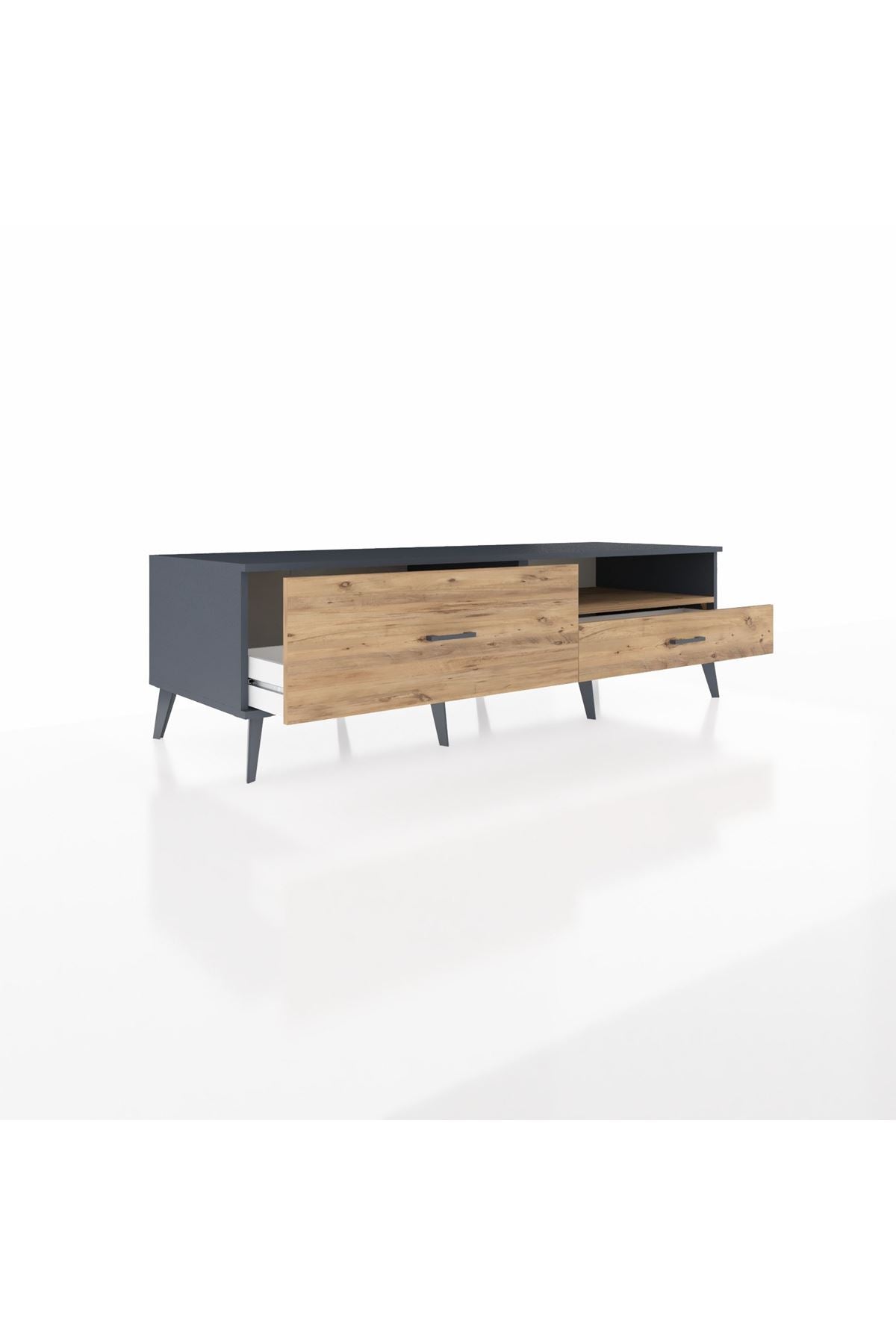 Kronos TV Ünitesi Tek Raflı 2 Çekmeceli  176x59x51 Antrasit-Çam/Çam