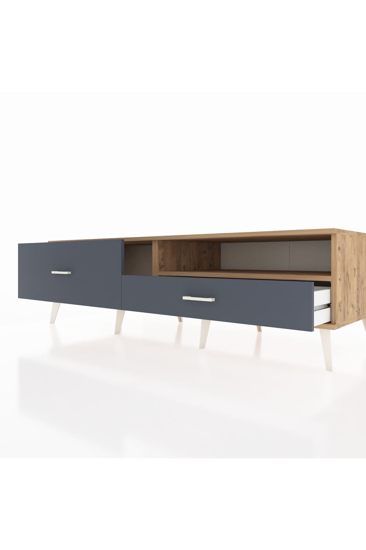 Kronos TV Ünitesi Tek Raflı 2 Çekmeceli  176x59x51 Çam-Çam/Antrasit