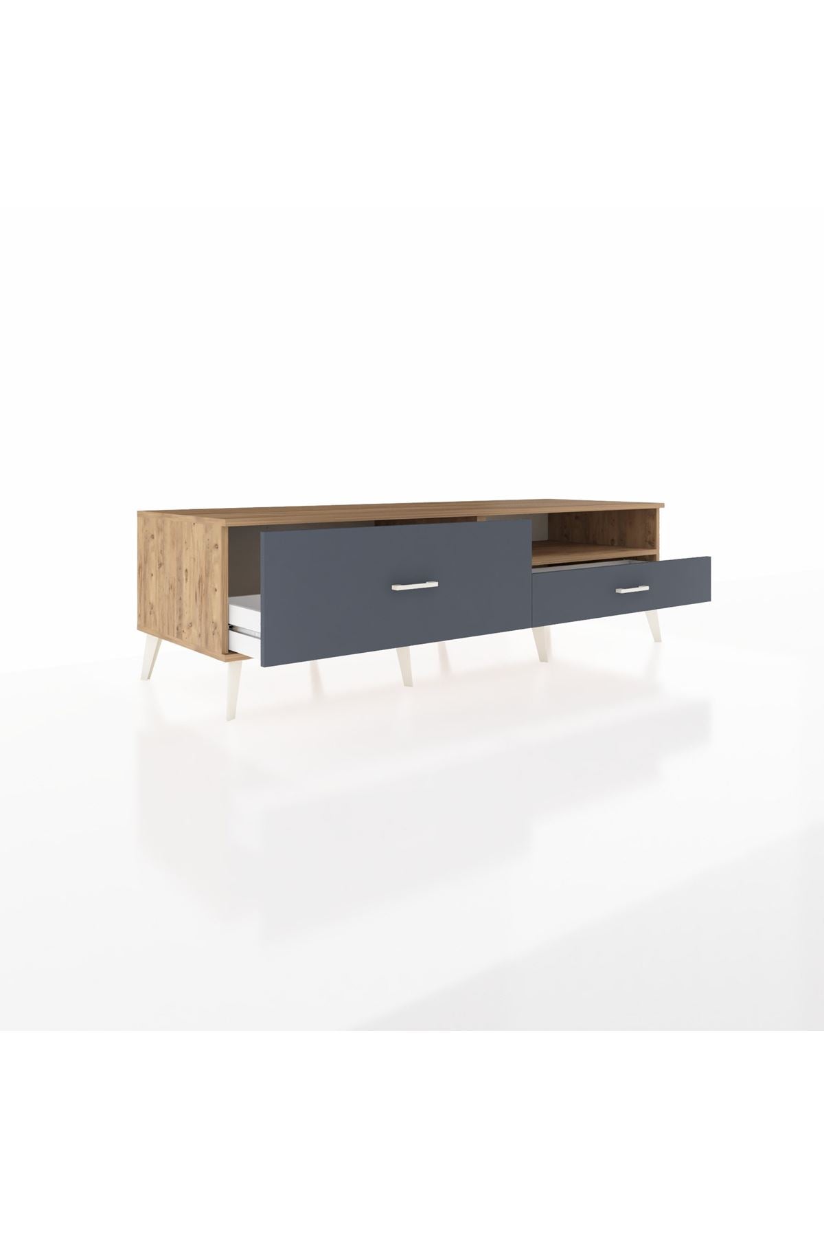Kronos TV Ünitesi Tek Raflı 2 Çekmeceli  176x59x51 Çam-Çam/Antrasit