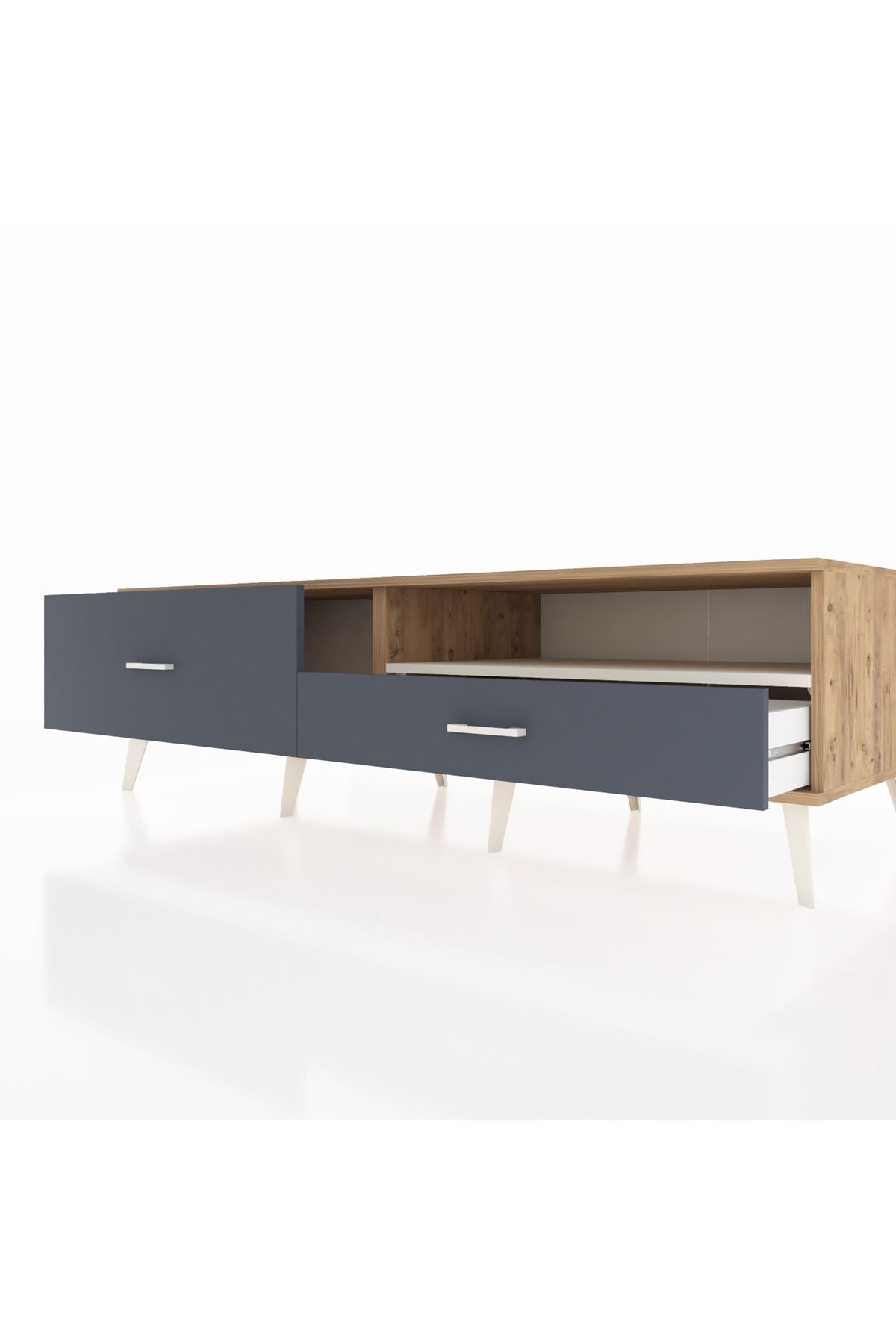 Kronos TV Ünitesi Tek Raflı 2 Çekmeceli  176x59x51 Çam-Aytaşı/Antrasit