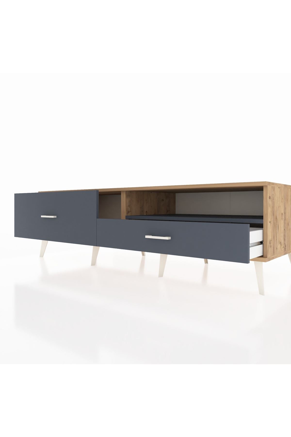 Kronos TV Ünitesi Tek Raflı 2 Çekmeceli  176x59x51 Çam-Antrasit/Antrasit