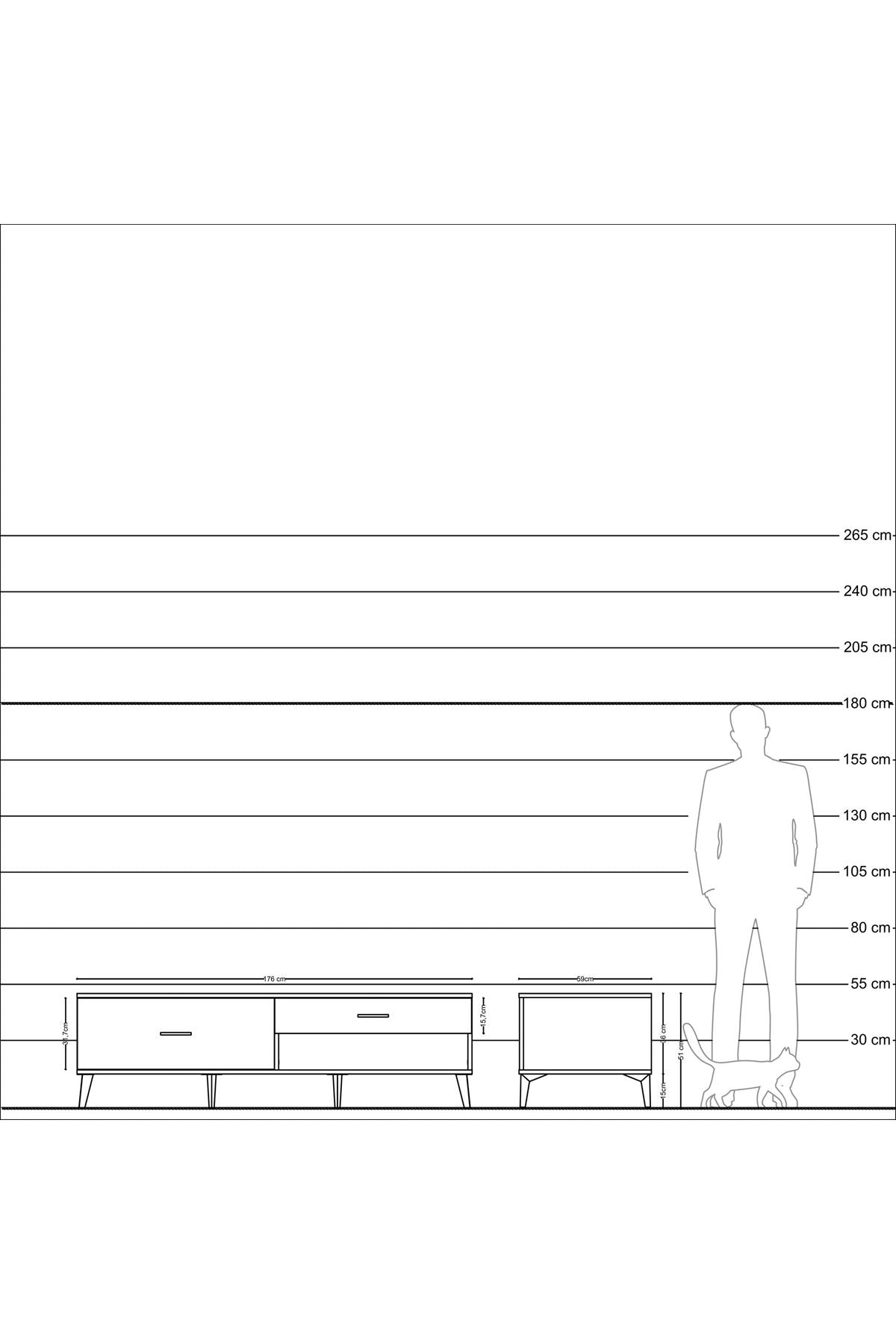 Kronos TV Ünitesi 2 Çekmeceli  176x59x51 Aytaşı-Çam/Antrasit