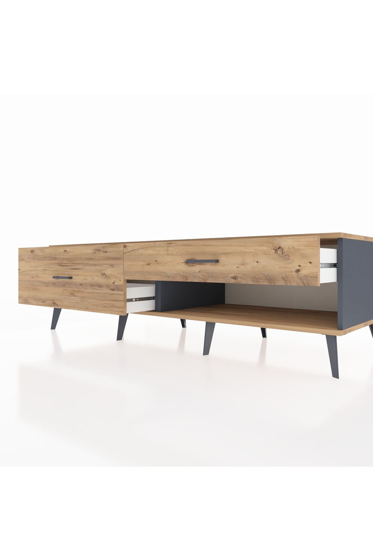 Kronos TV Ünitesi 2 Çekmeceli  176x59x51 Antrasit-Çam/Çam