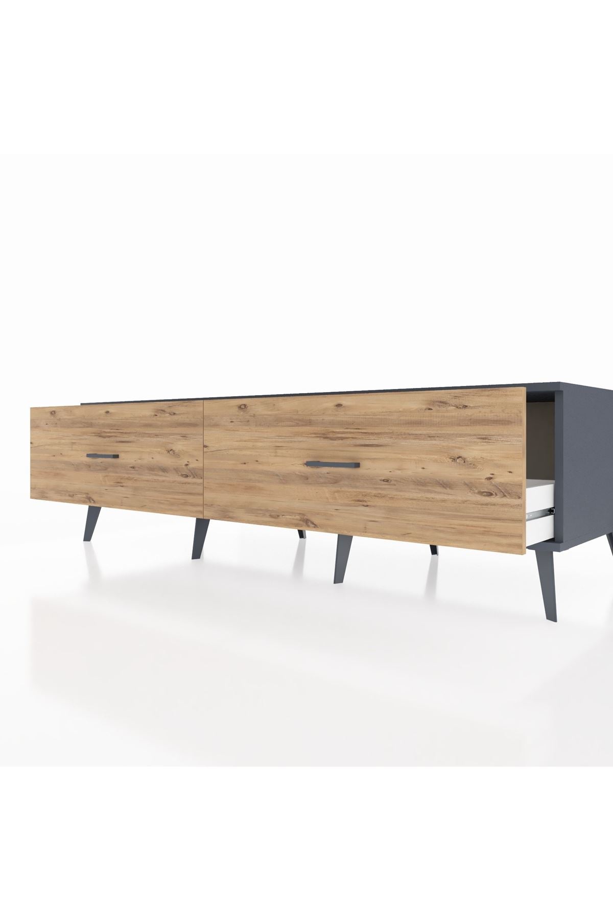 Kronos TV Ünitesi 2 Çekmeceli  176x59x51 Antrasit-Antrasit/Çam