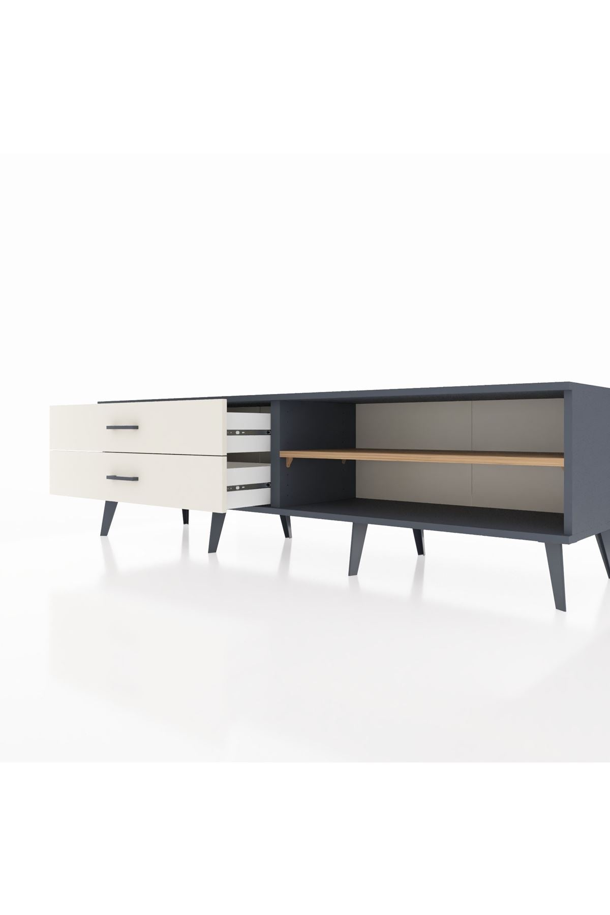 Hyperion TV Ünitesi Tek Raflı 2 Çekmeceli  176x44x51 Antrasit-Çam/Aytaşı