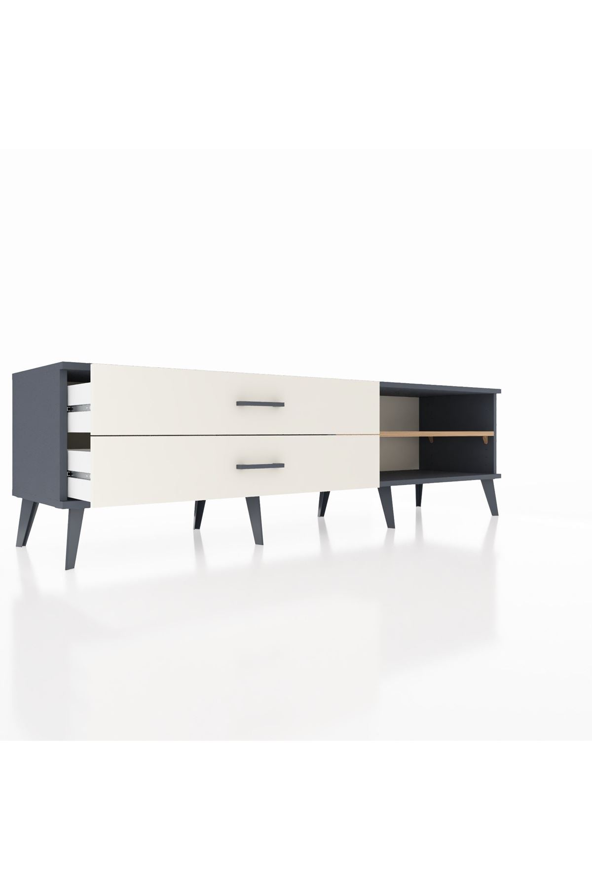 Hyperion TV Ünitesi Tek Raflı 2 Çekmeceli  176x44x51 Antrasit-Çam/Aytaşı