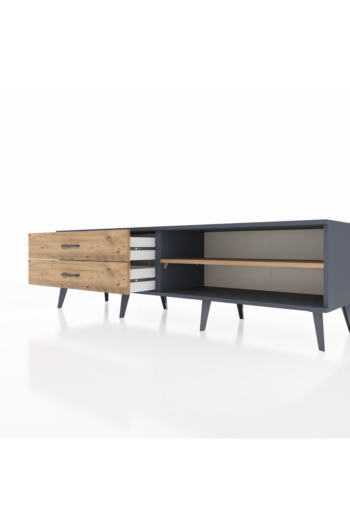 Hyperion TV Ünitesi Tek Raflı 2 Çekmeceli  176x44x51 Antrasit-Çam/Çam