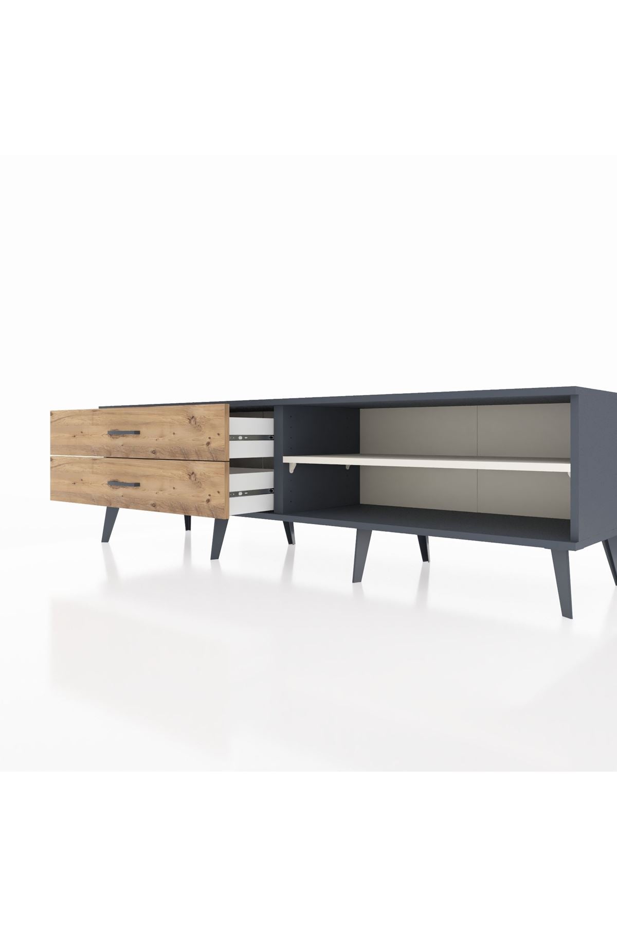 Hyperion TV Ünitesi Tek Raflı 2 Çekmeceli  176x44x51 Antrasit-Aytaşı/Çam